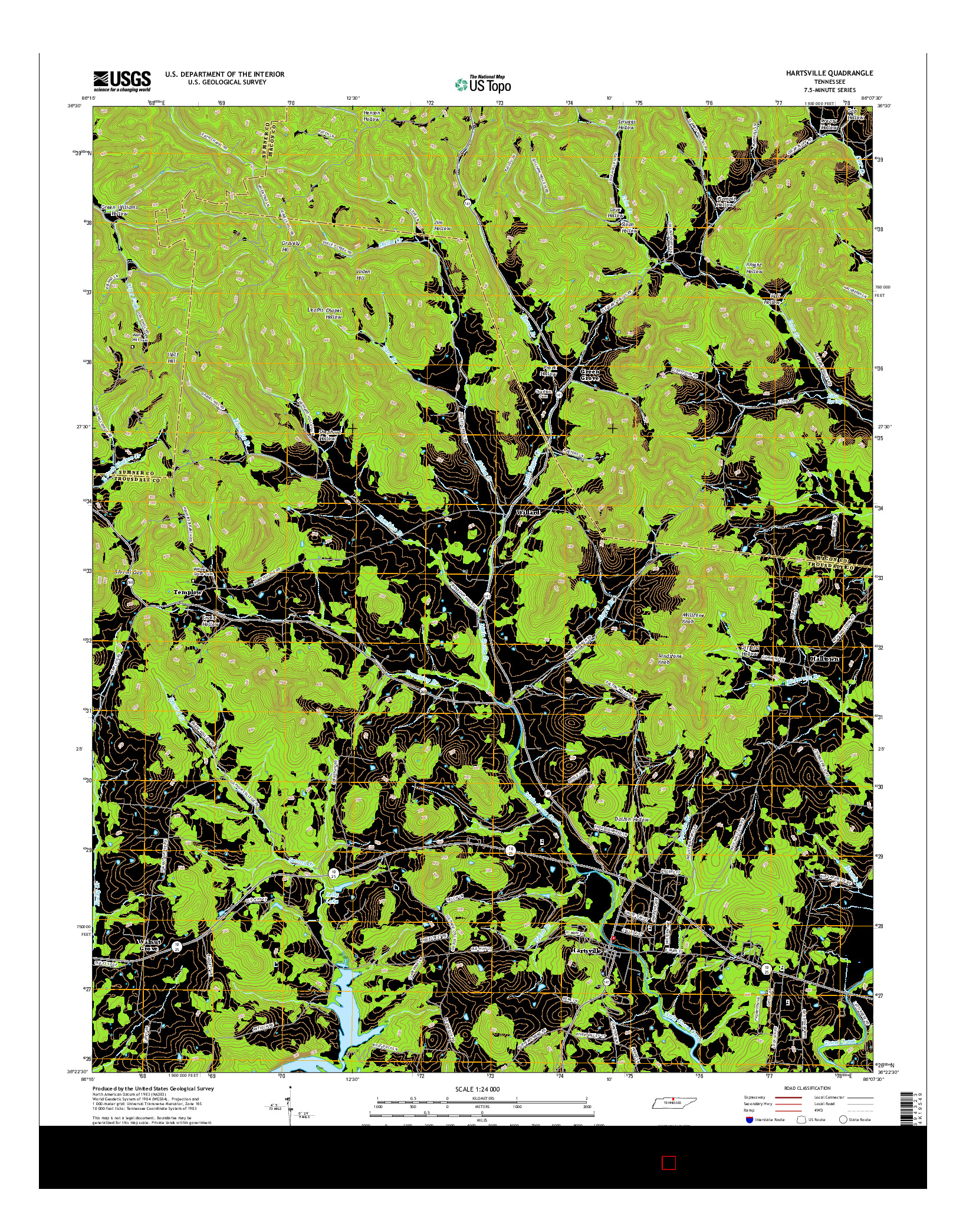 USGS US TOPO 7.5-MINUTE MAP FOR HARTSVILLE, TN 2016