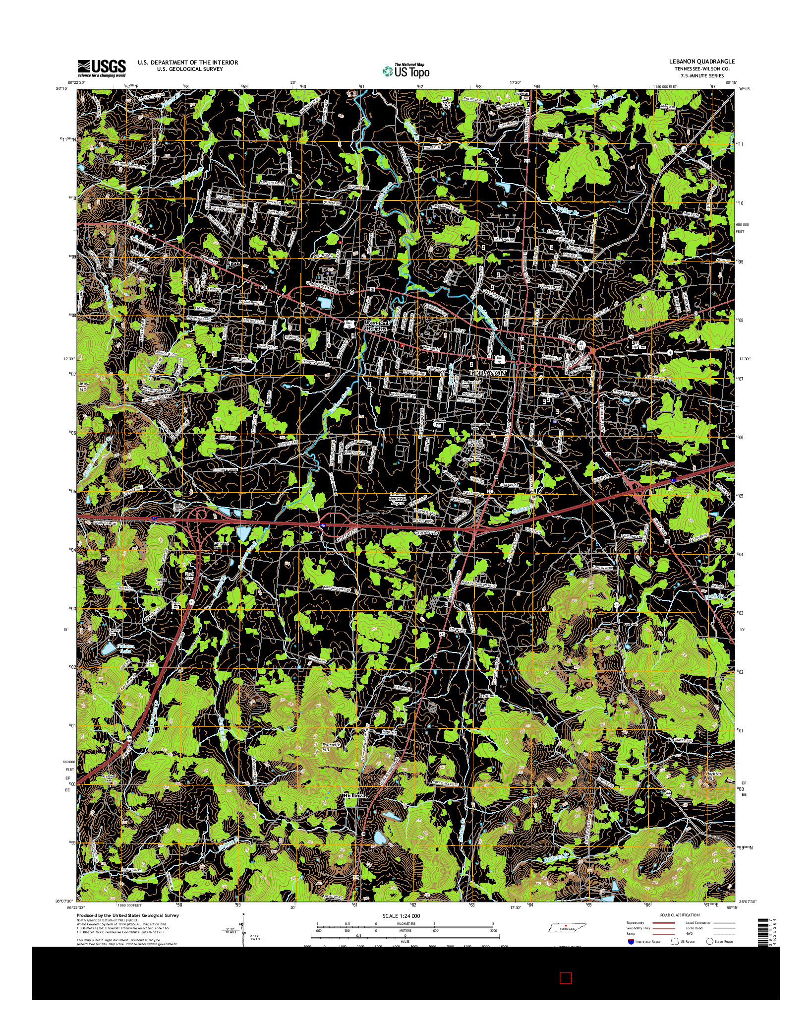 USGS US TOPO 7.5-MINUTE MAP FOR LEBANON, TN 2016