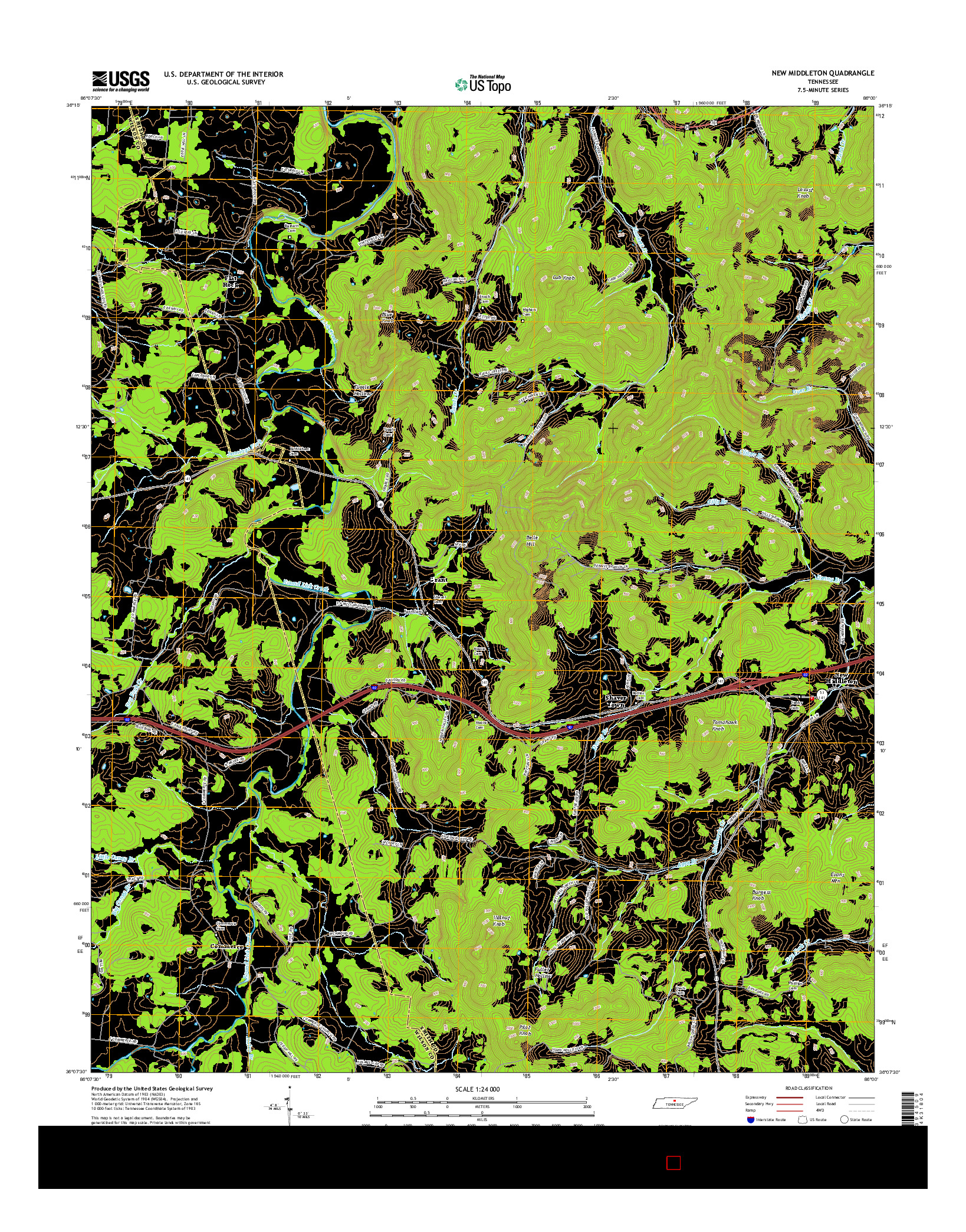 USGS US TOPO 7.5-MINUTE MAP FOR NEW MIDDLETON, TN 2016