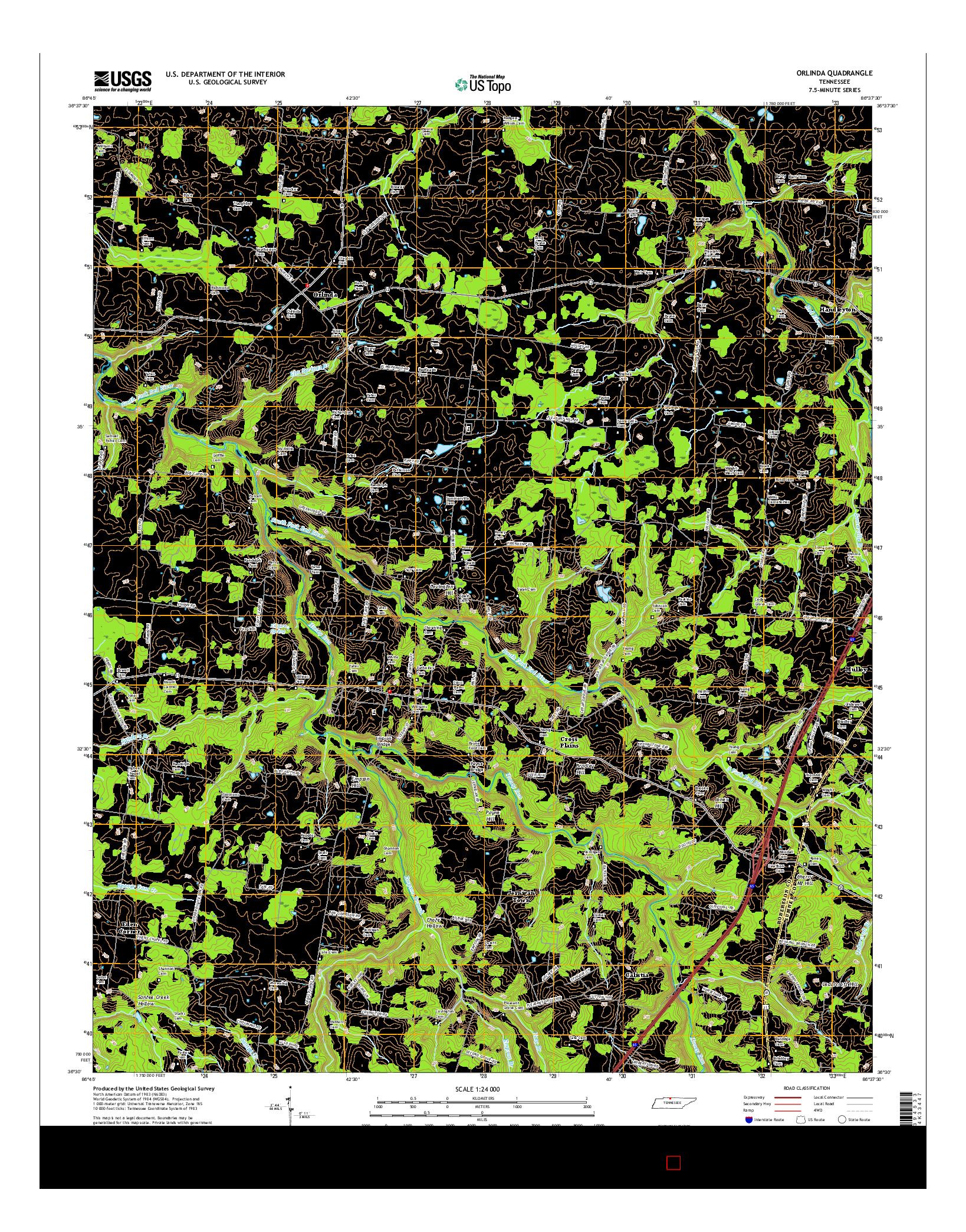 USGS US TOPO 7.5-MINUTE MAP FOR ORLINDA, TN 2016