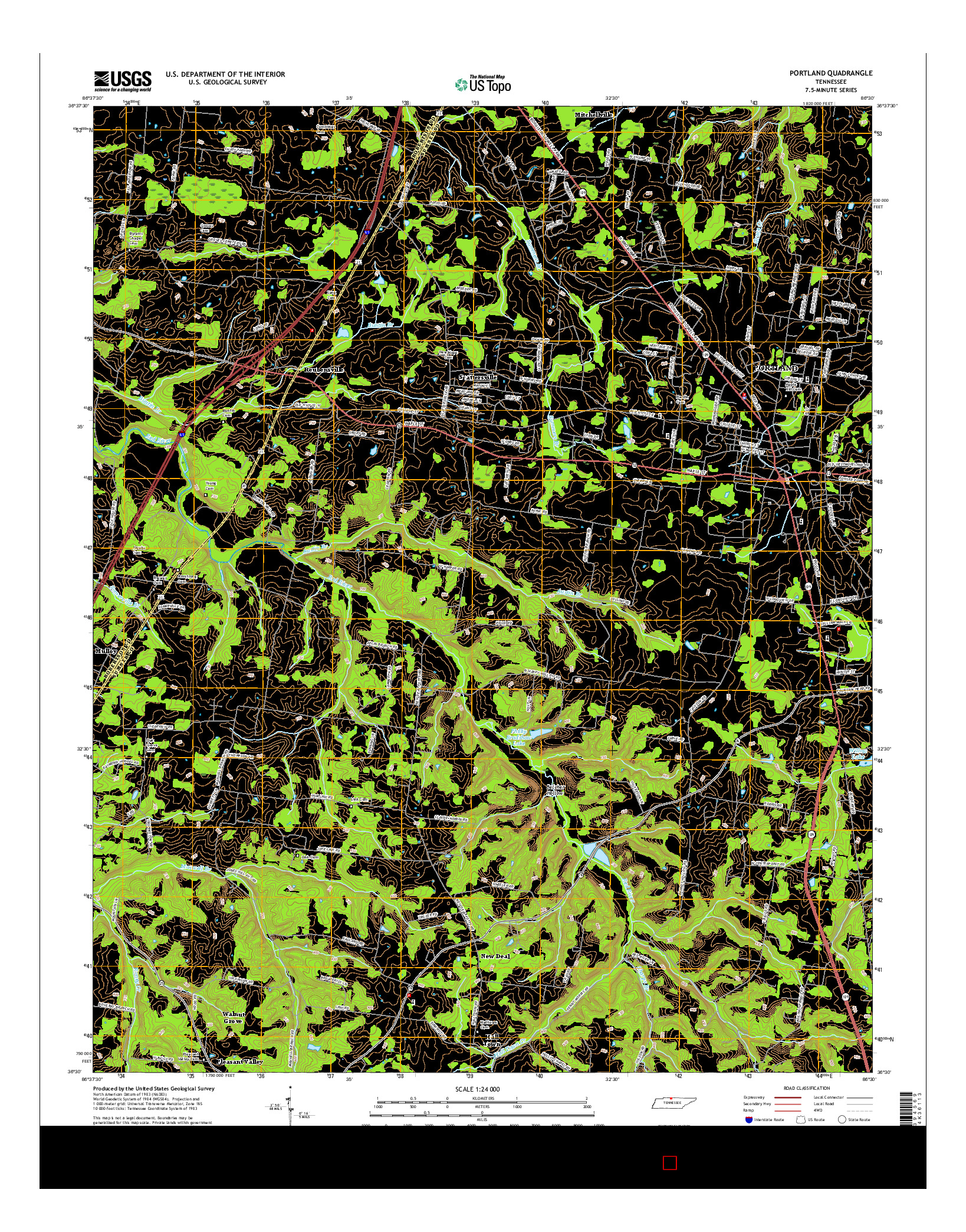 USGS US TOPO 7.5-MINUTE MAP FOR PORTLAND, TN 2016