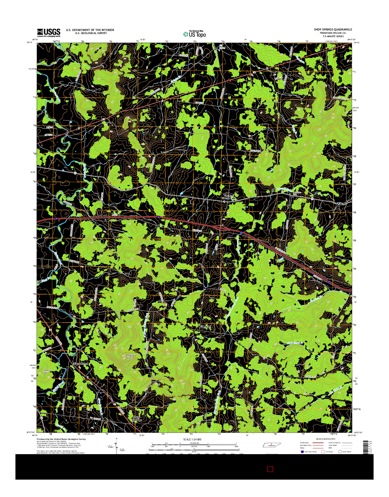 USGS US TOPO 7.5-MINUTE MAP FOR SHOP SPRINGS, TN 2016