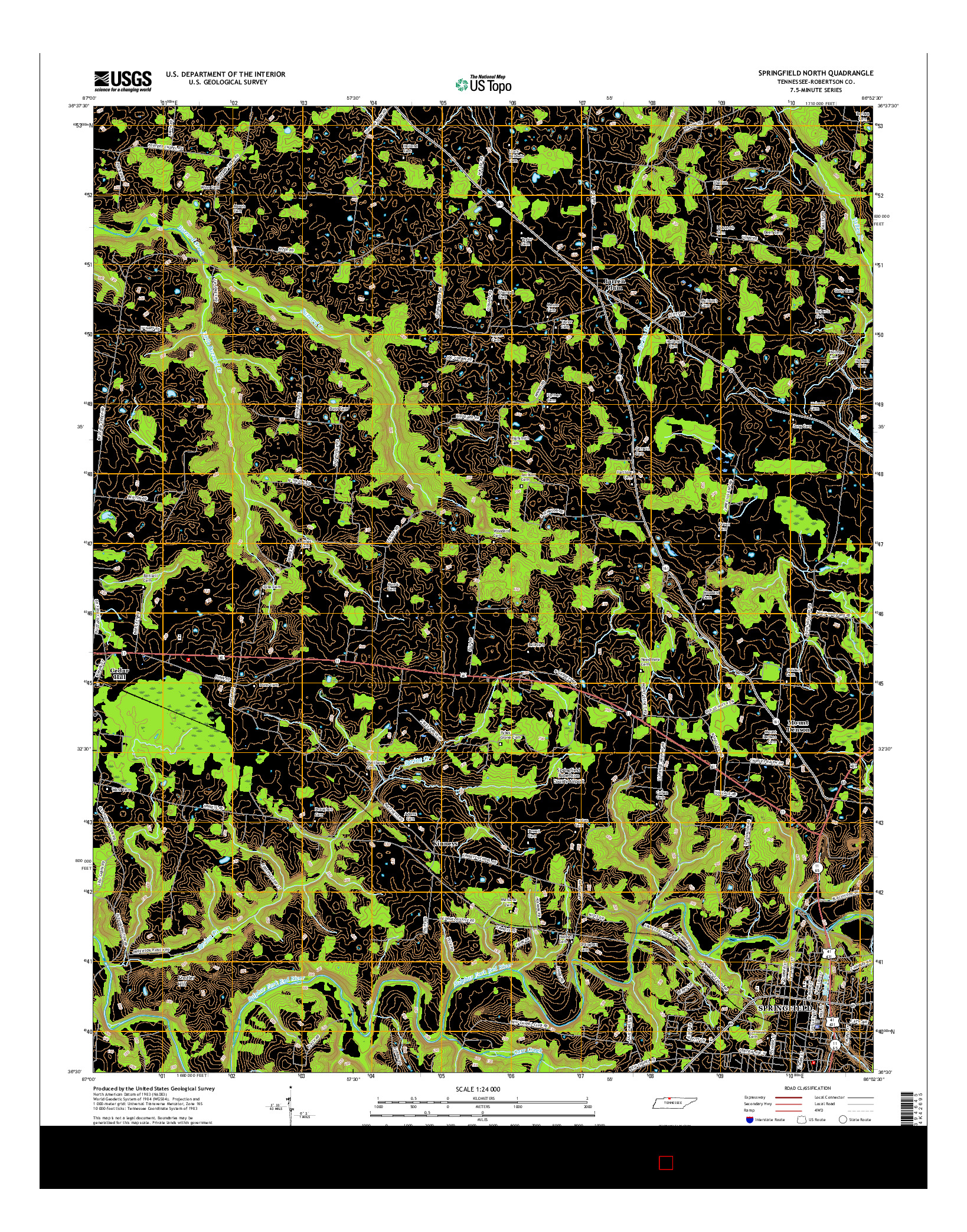 USGS US TOPO 7.5-MINUTE MAP FOR SPRINGFIELD NORTH, TN 2016