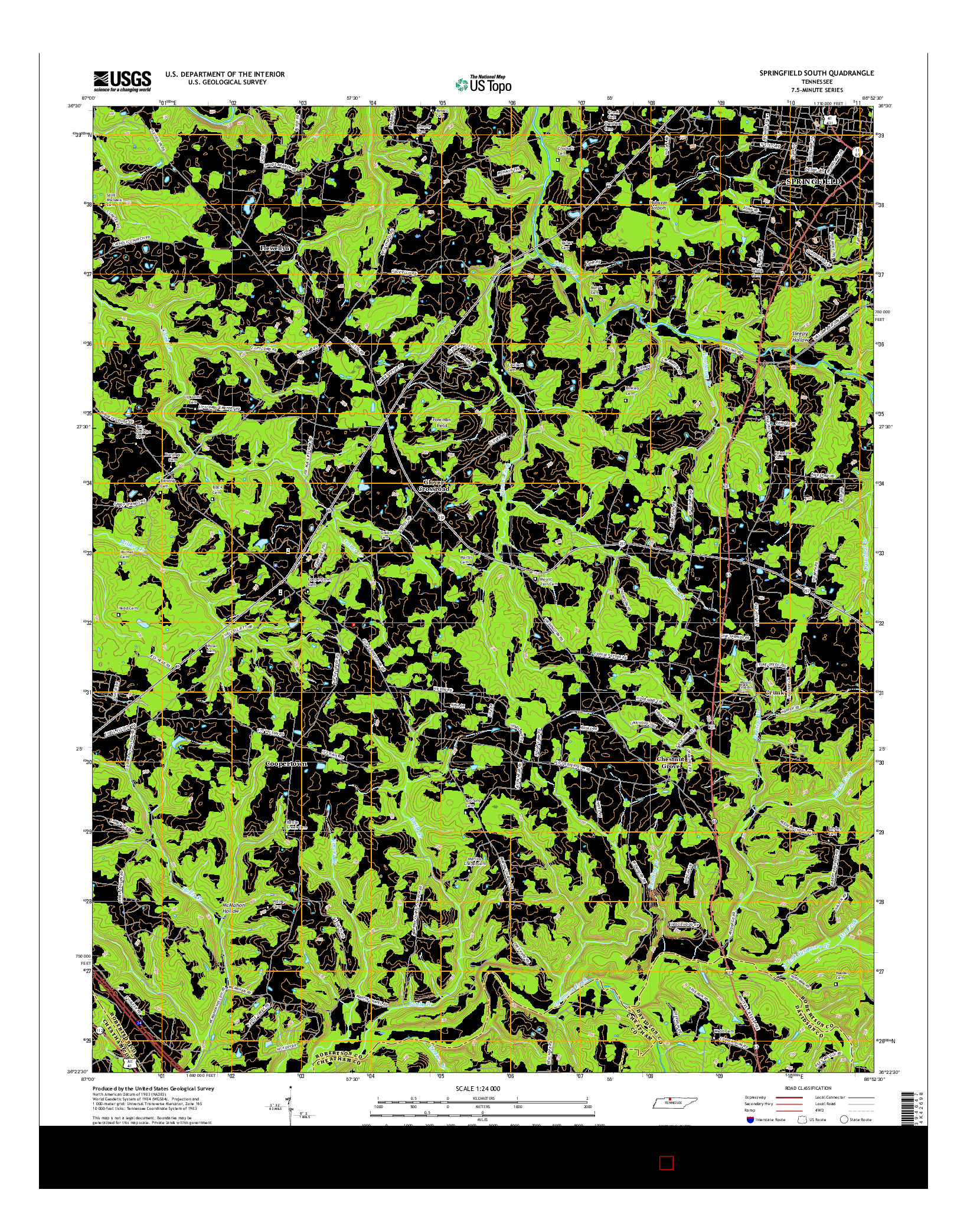 USGS US TOPO 7.5-MINUTE MAP FOR SPRINGFIELD SOUTH, TN 2016