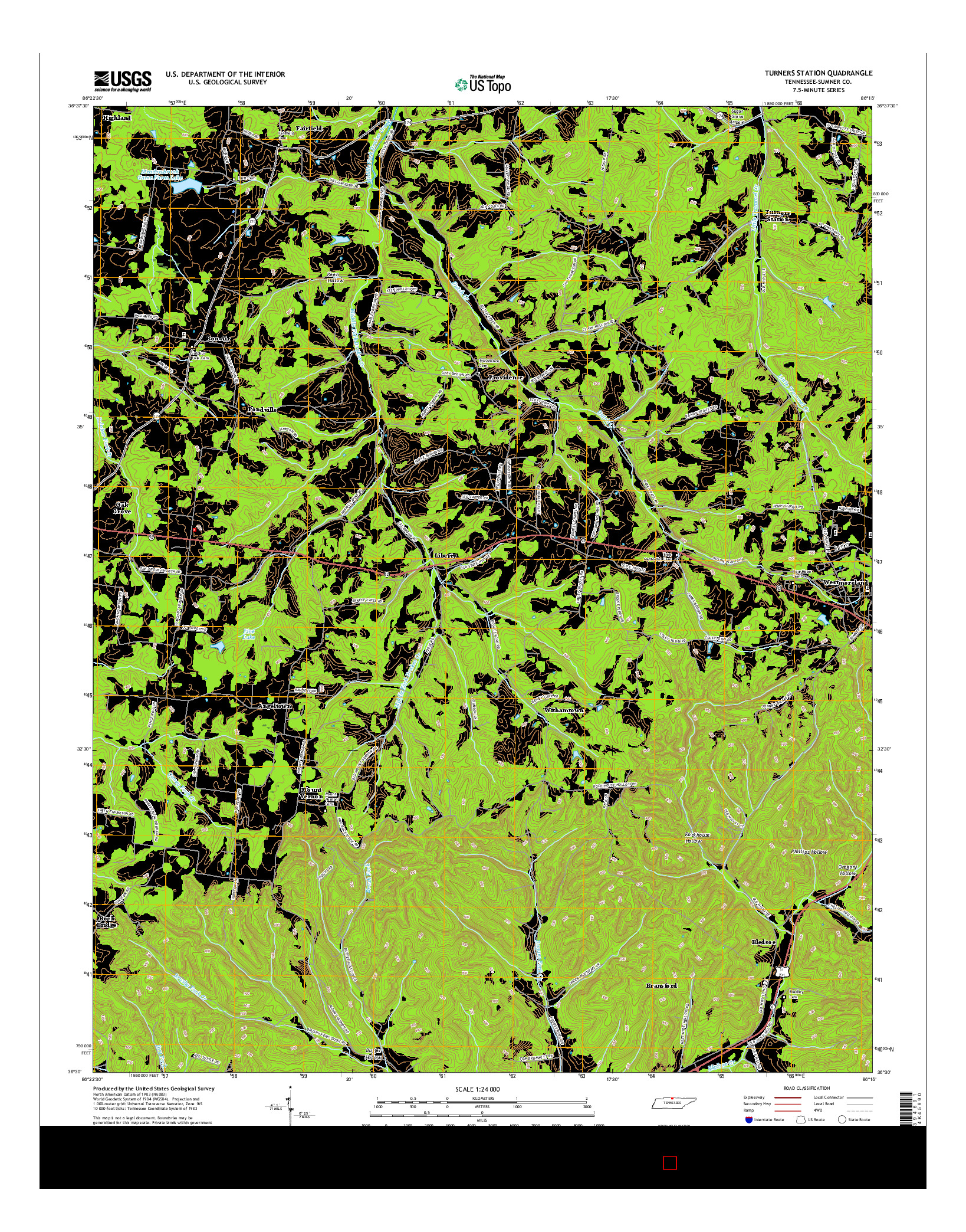 USGS US TOPO 7.5-MINUTE MAP FOR TURNERS STATION, TN 2016