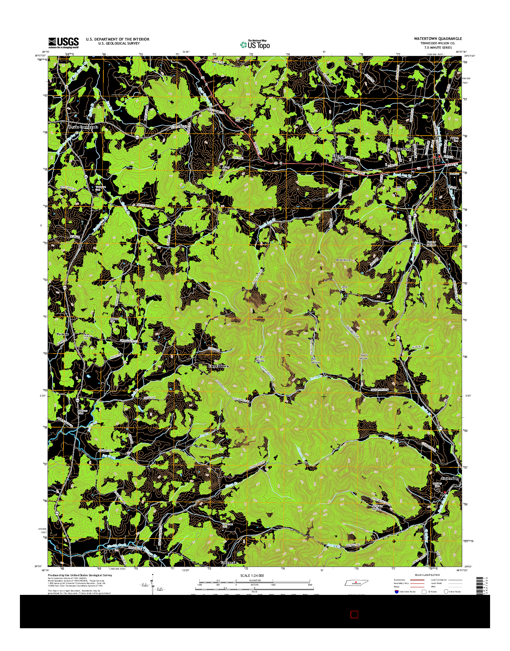 USGS US TOPO 7.5-MINUTE MAP FOR WATERTOWN, TN 2016