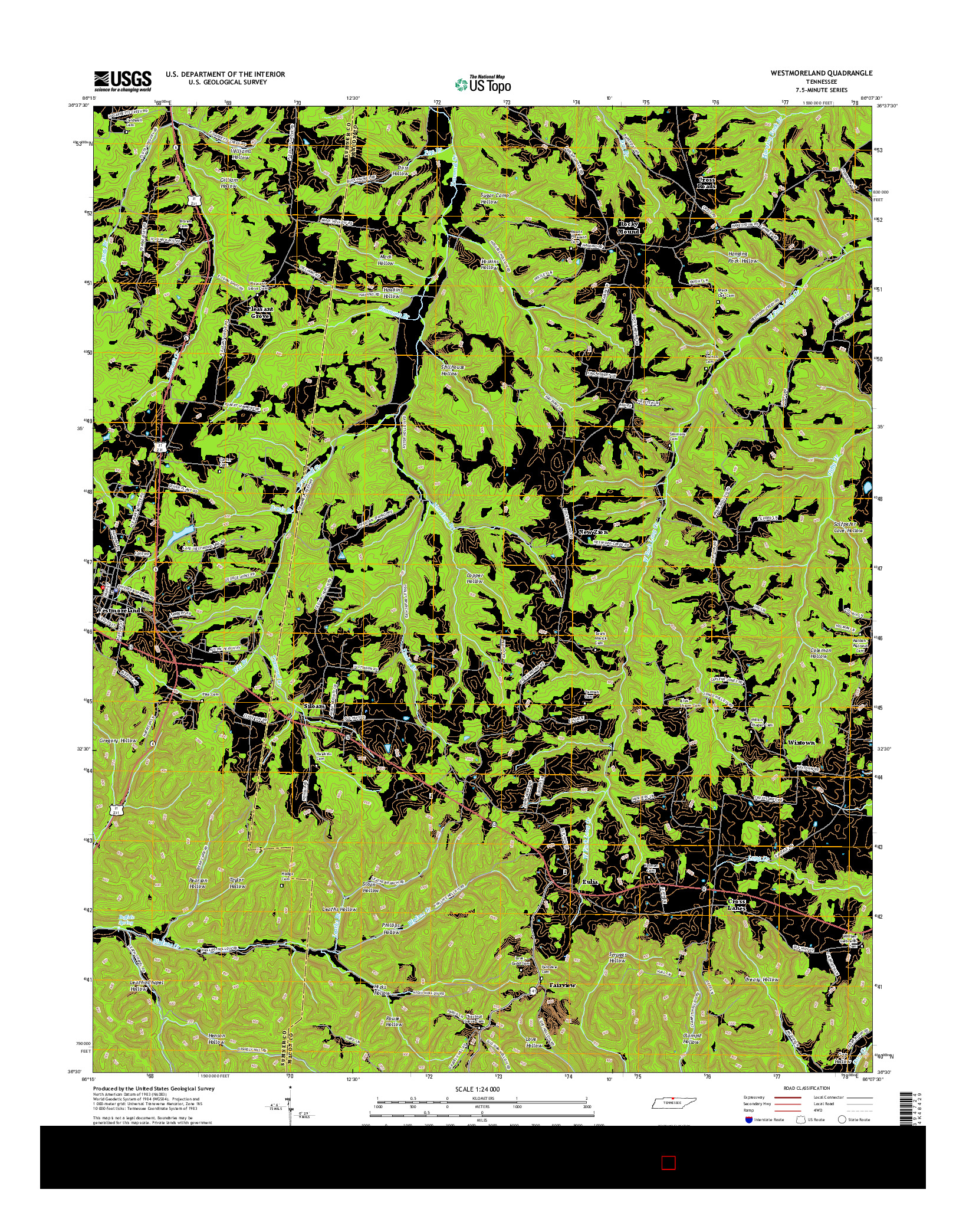 USGS US TOPO 7.5-MINUTE MAP FOR WESTMORELAND, TN 2016