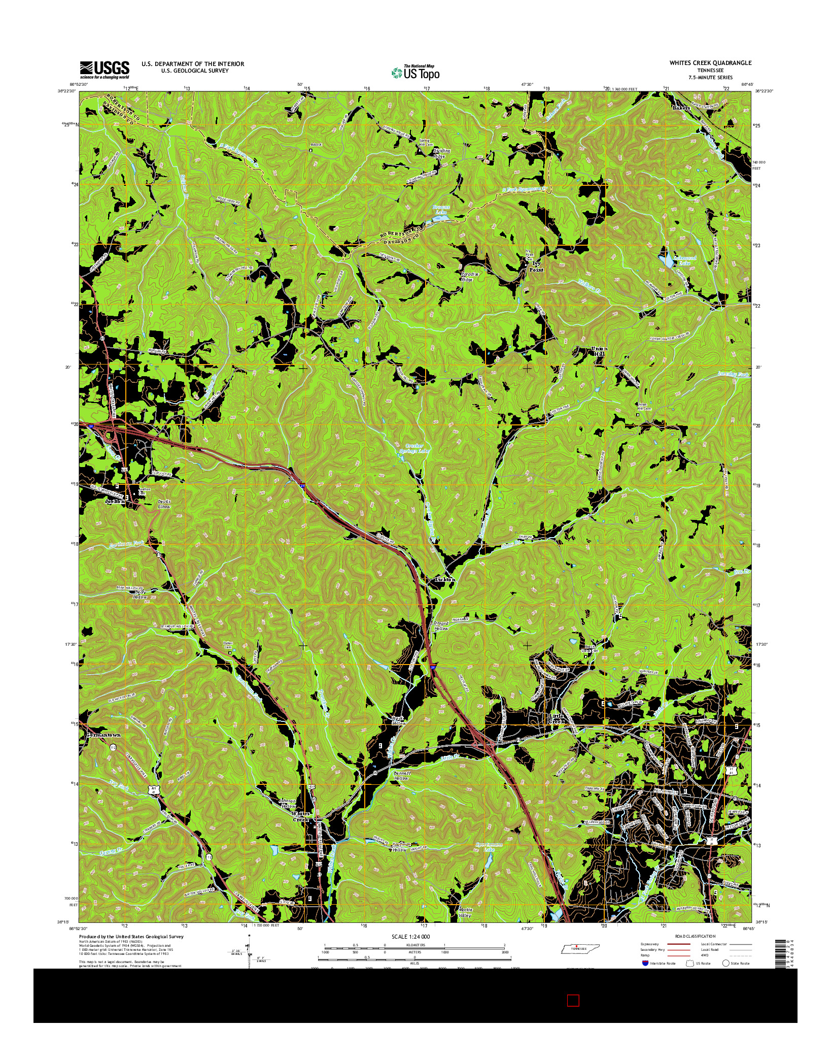 USGS US TOPO 7.5-MINUTE MAP FOR WHITES CREEK, TN 2016