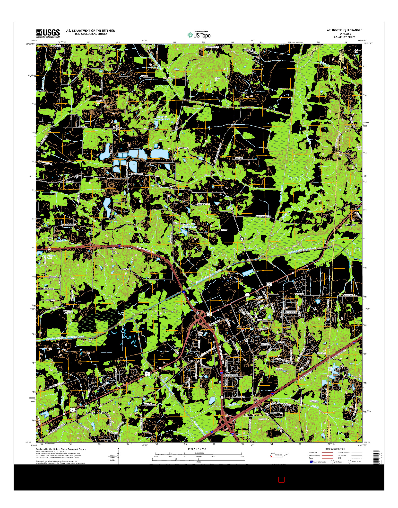 USGS US TOPO 7.5-MINUTE MAP FOR ARLINGTON, TN 2016