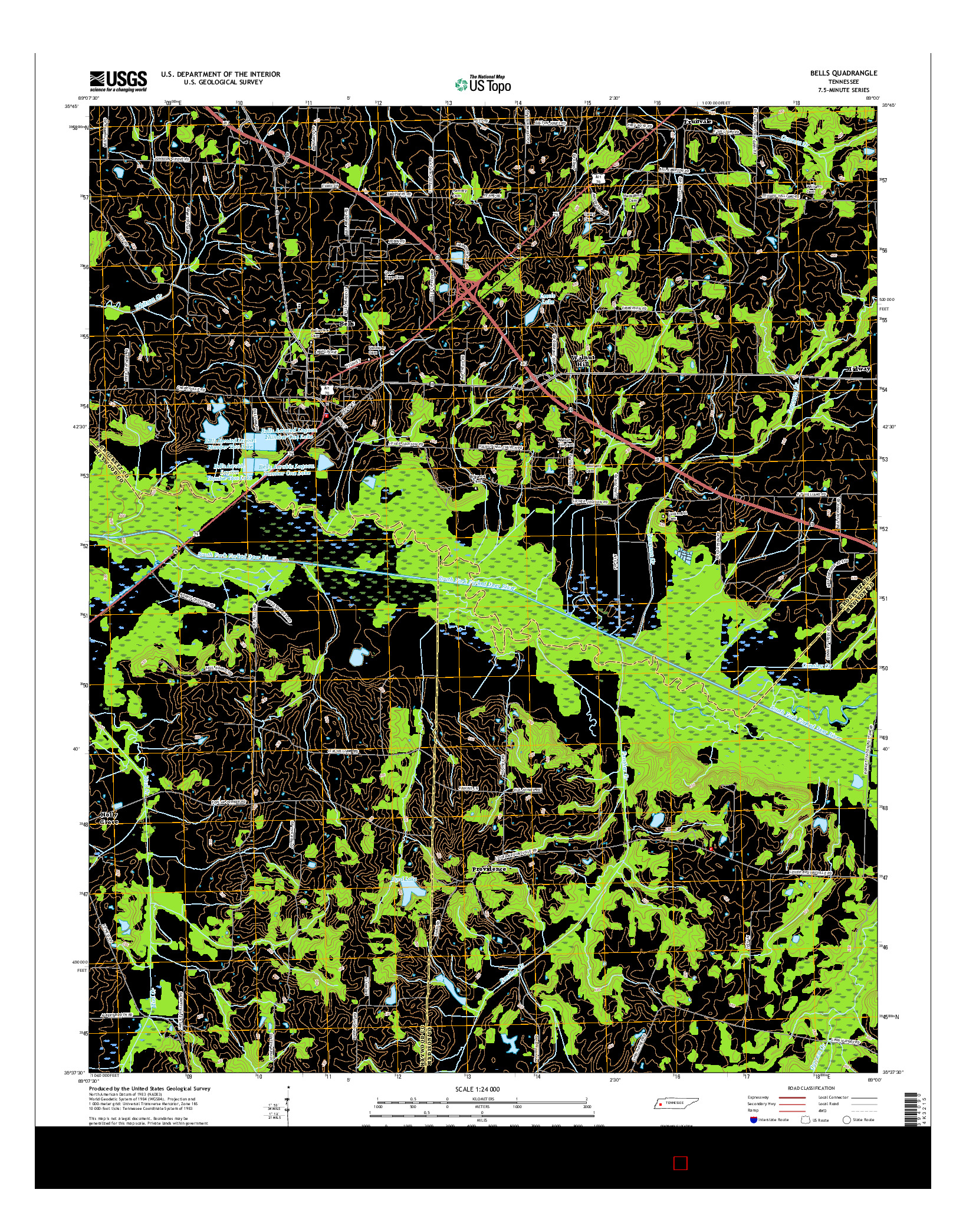 USGS US TOPO 7.5-MINUTE MAP FOR BELLS, TN 2016