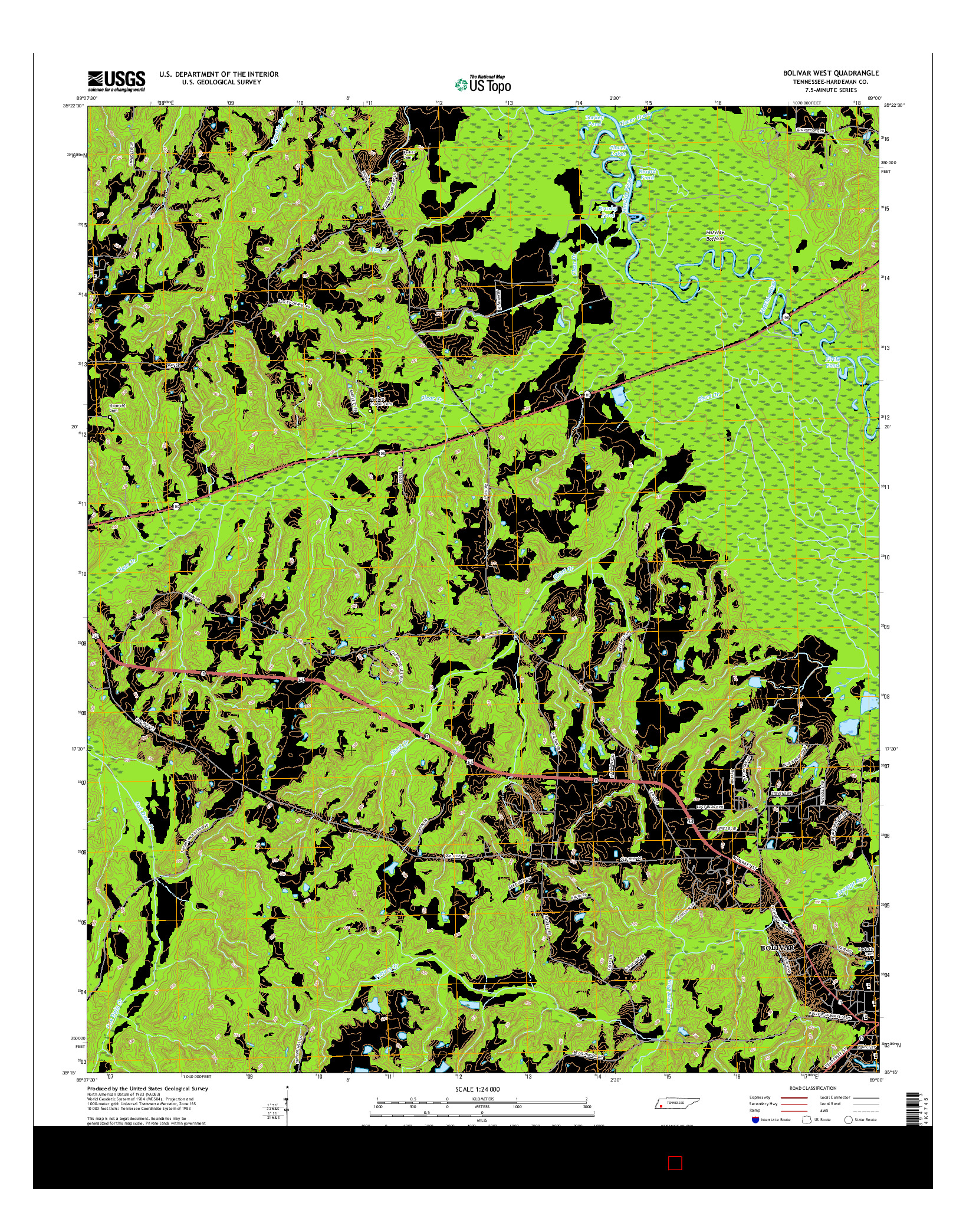 USGS US TOPO 7.5-MINUTE MAP FOR BOLIVAR WEST, TN 2016