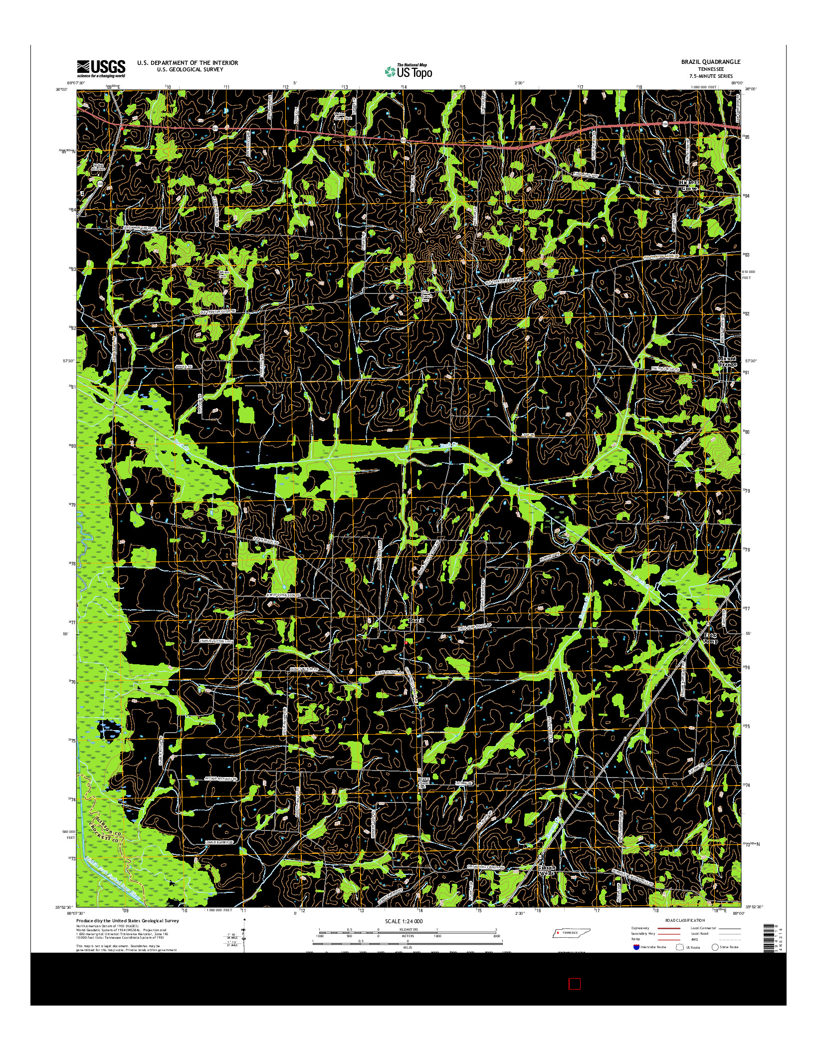 USGS US TOPO 7.5-MINUTE MAP FOR BRAZIL, TN 2016