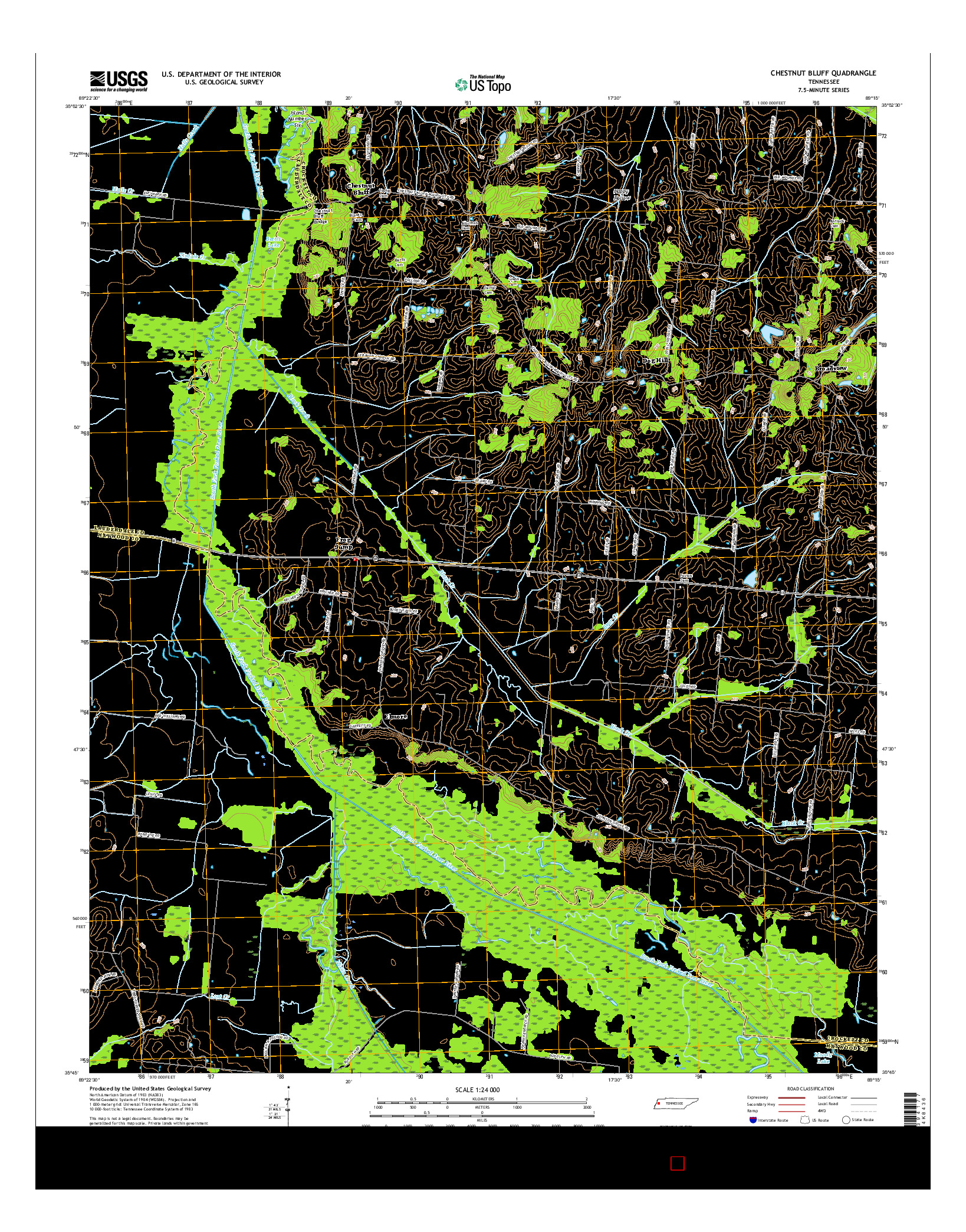 USGS US TOPO 7.5-MINUTE MAP FOR CHESTNUT BLUFF, TN 2016