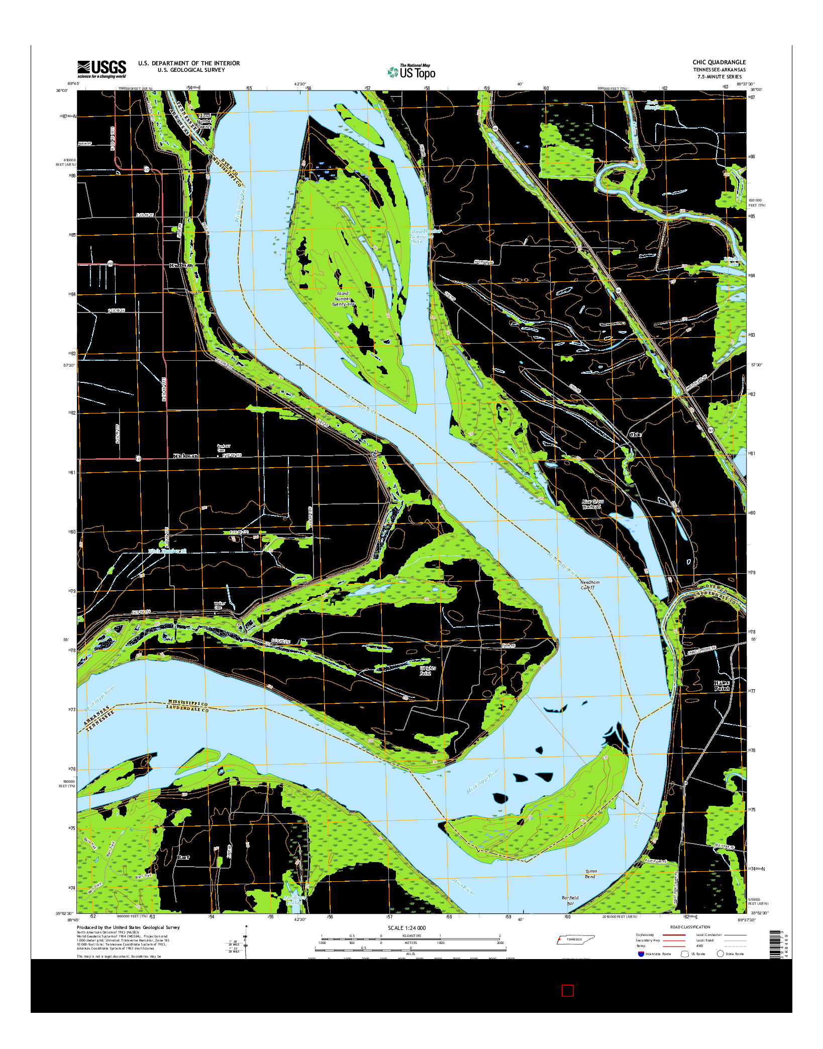 USGS US TOPO 7.5-MINUTE MAP FOR CHIC, TN-AR 2016