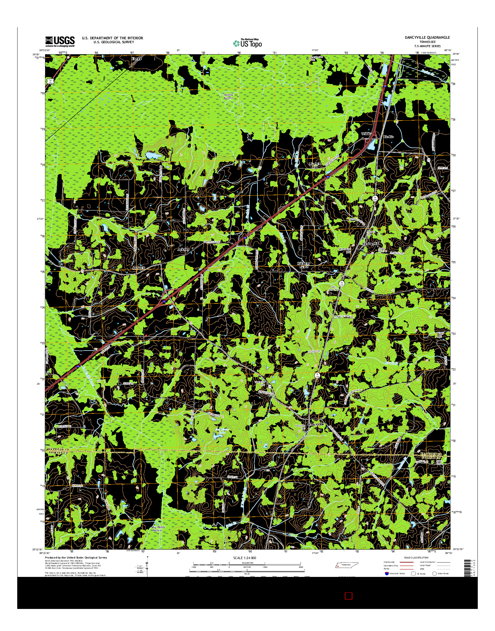 USGS US TOPO 7.5-MINUTE MAP FOR DANCYVILLE, TN 2016