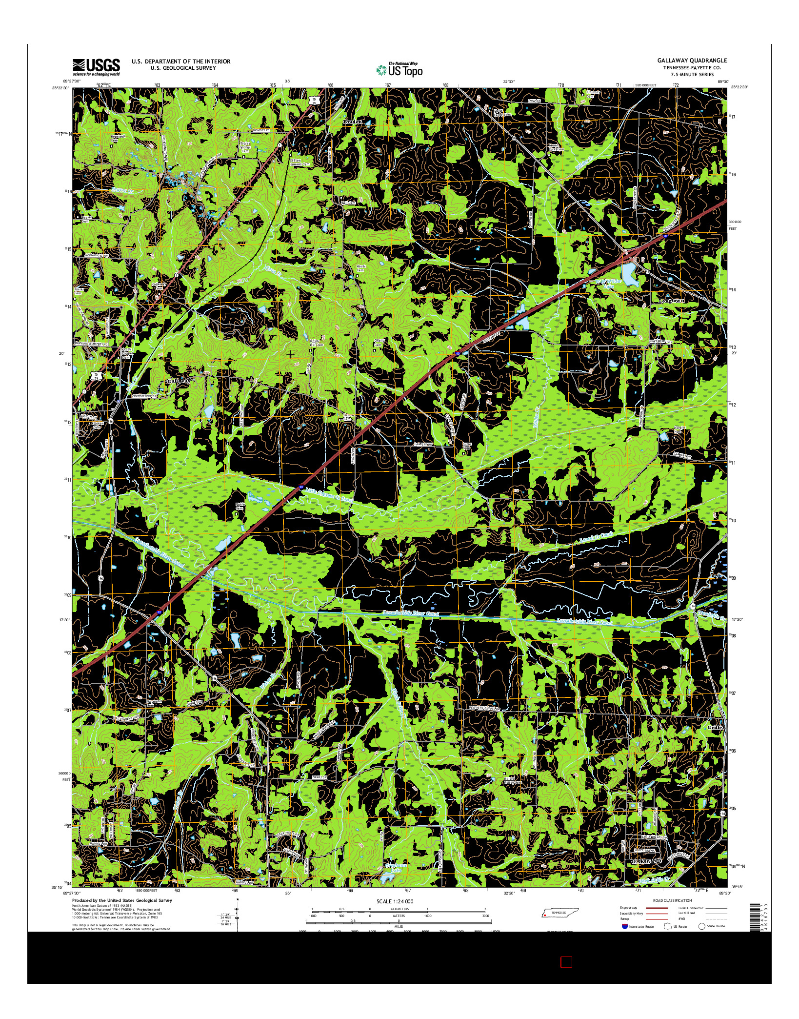 USGS US TOPO 7.5-MINUTE MAP FOR GALLAWAY, TN 2016