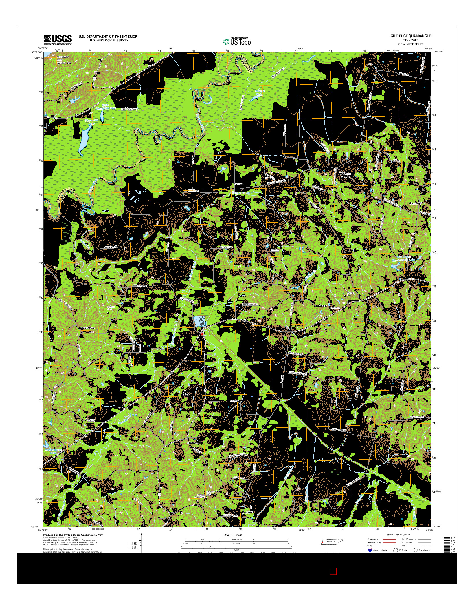 USGS US TOPO 7.5-MINUTE MAP FOR GILT EDGE, TN 2016