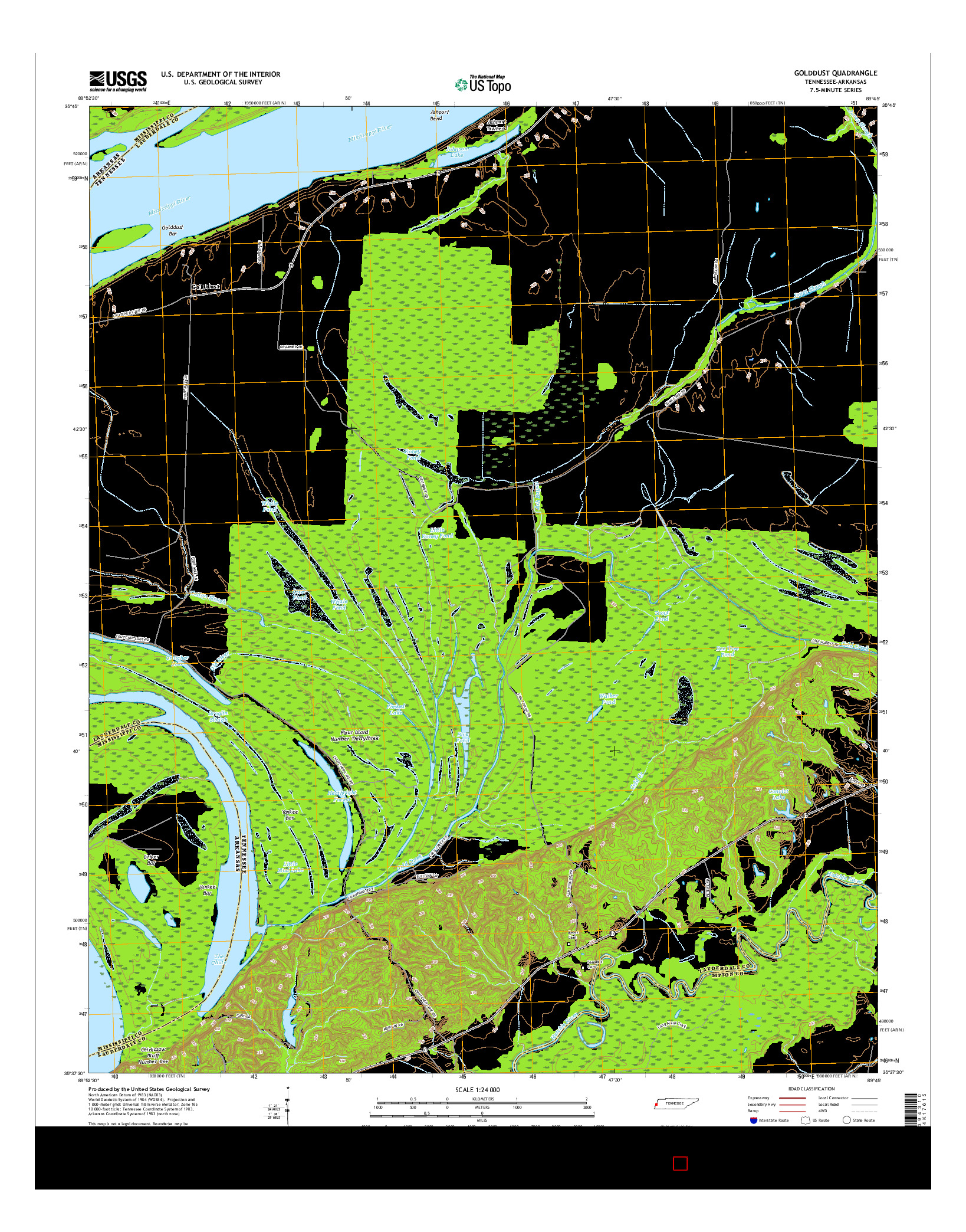 USGS US TOPO 7.5-MINUTE MAP FOR GOLDDUST, TN-AR 2016