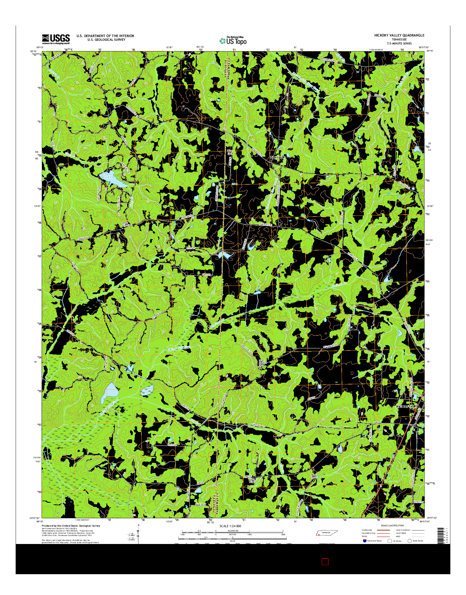 USGS US TOPO 7.5-MINUTE MAP FOR HICKORY VALLEY, TN 2016