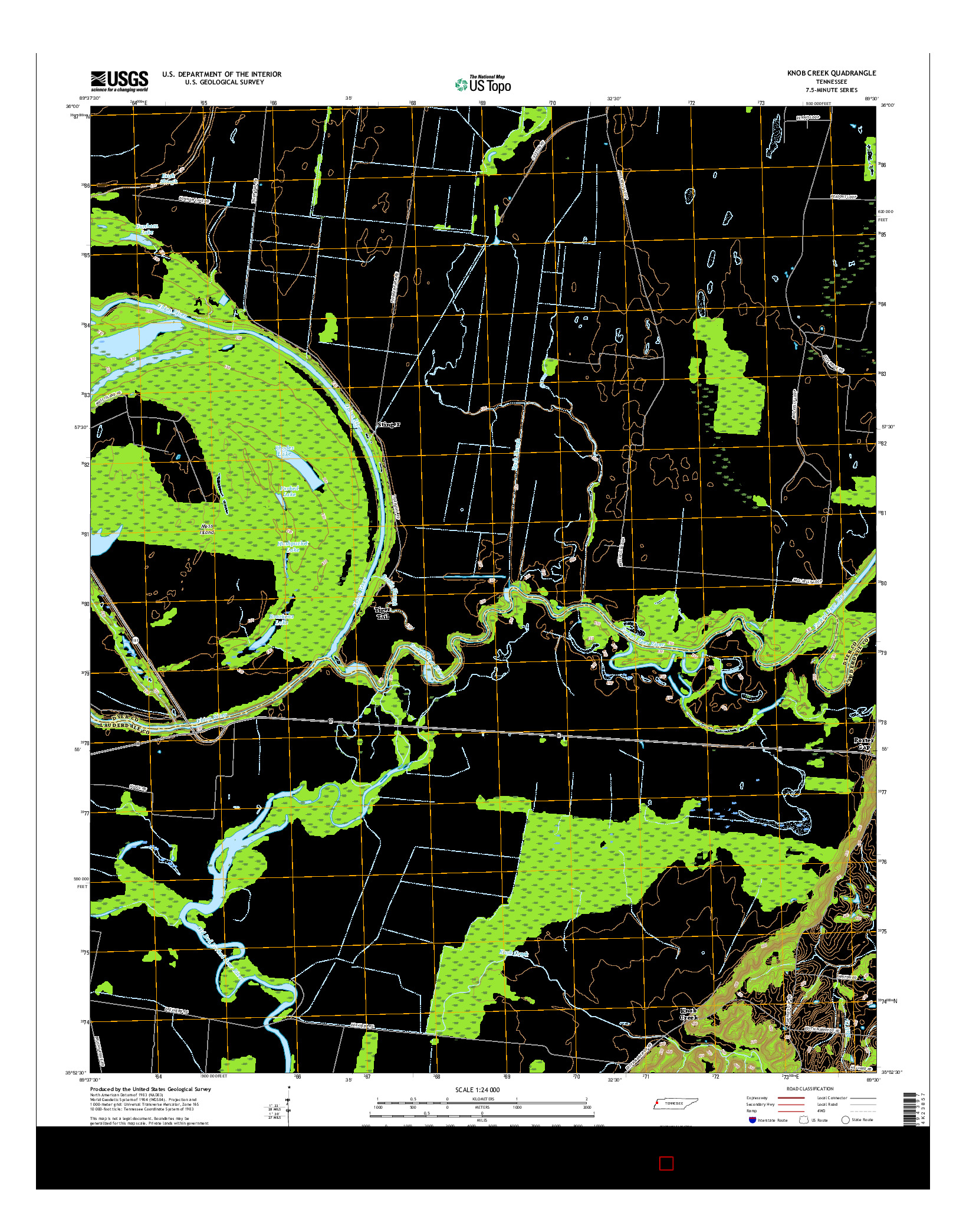 USGS US TOPO 7.5-MINUTE MAP FOR KNOB CREEK, TN 2016