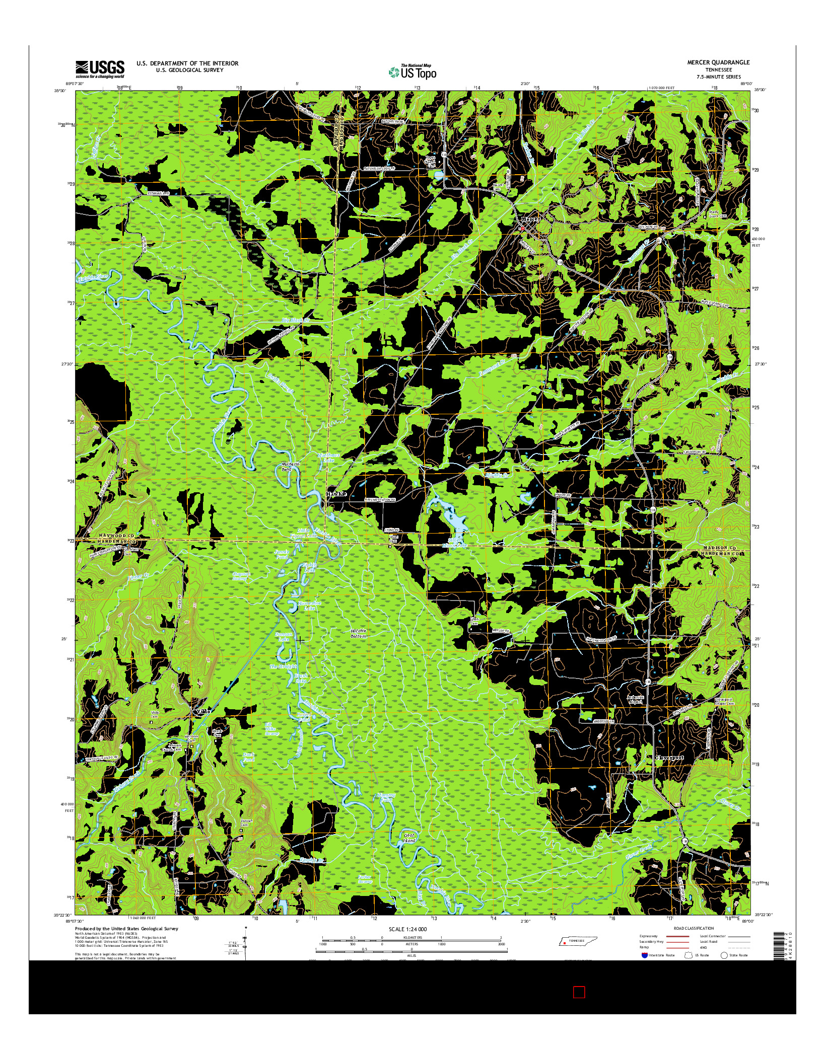 USGS US TOPO 7.5-MINUTE MAP FOR MERCER, TN 2016