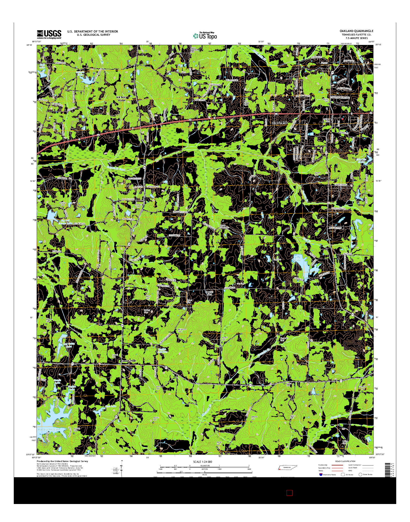 USGS US TOPO 7.5-MINUTE MAP FOR OAKLAND, TN 2016