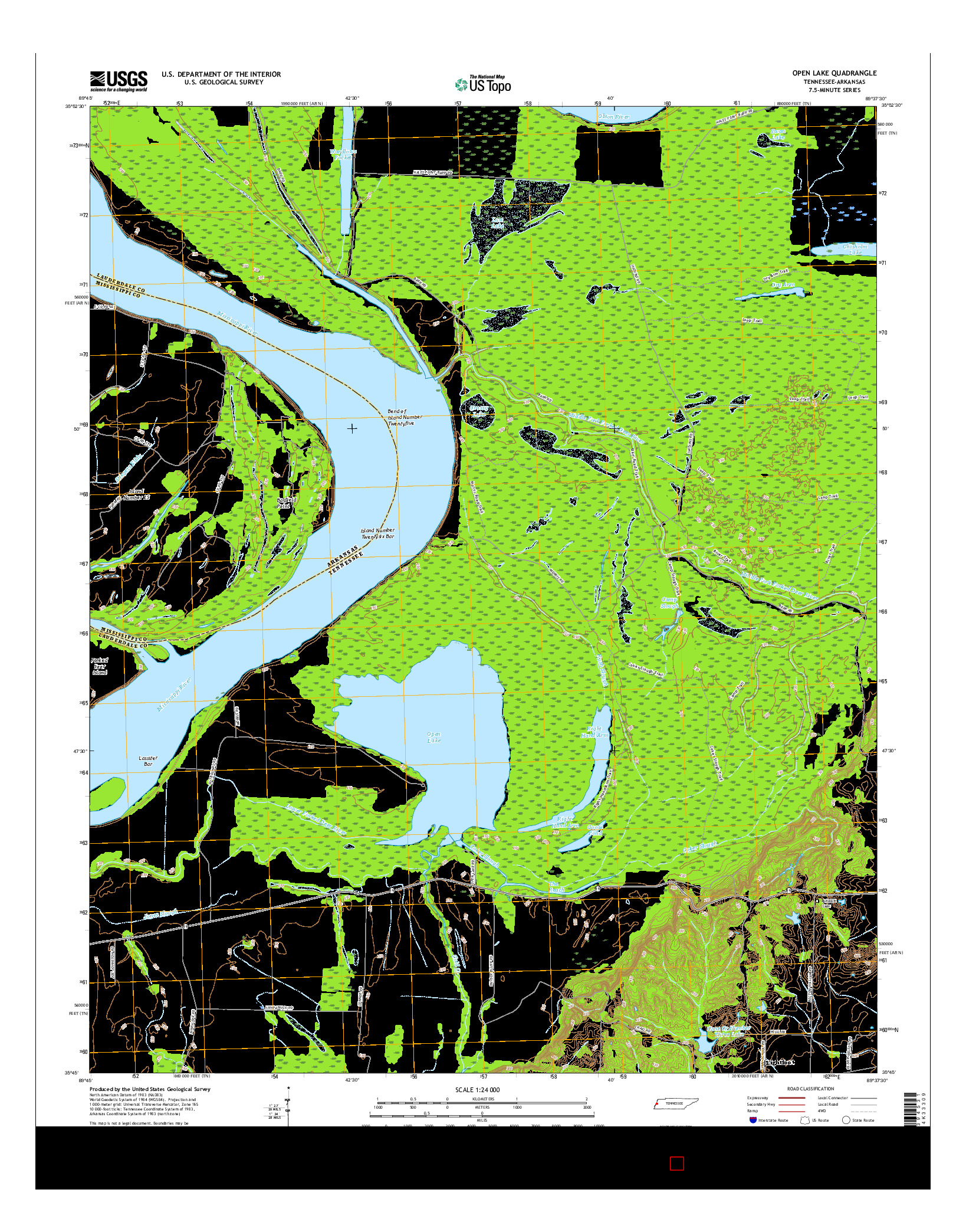 USGS US TOPO 7.5-MINUTE MAP FOR OPEN LAKE, TN-AR 2016