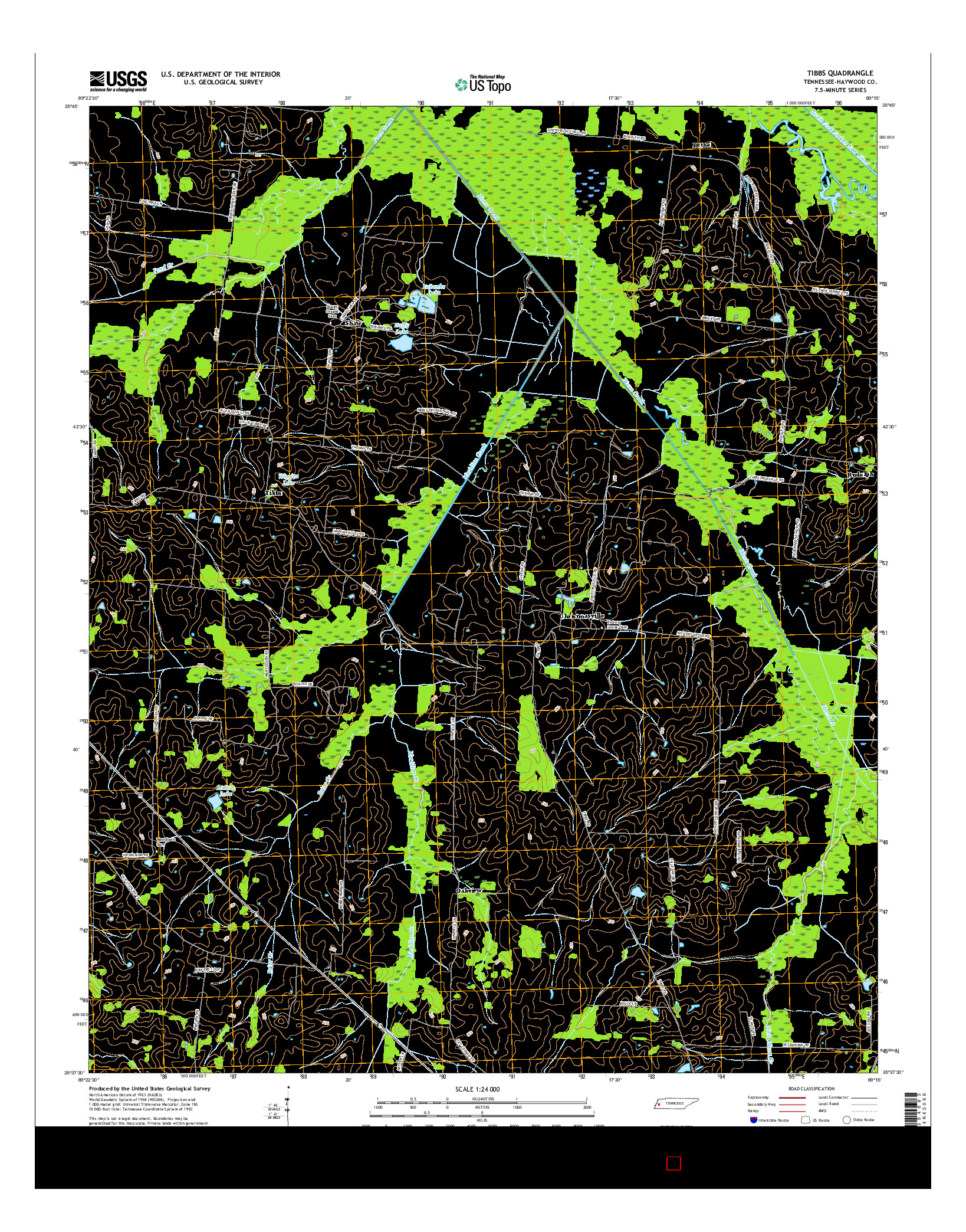 USGS US TOPO 7.5-MINUTE MAP FOR TIBBS, TN 2016