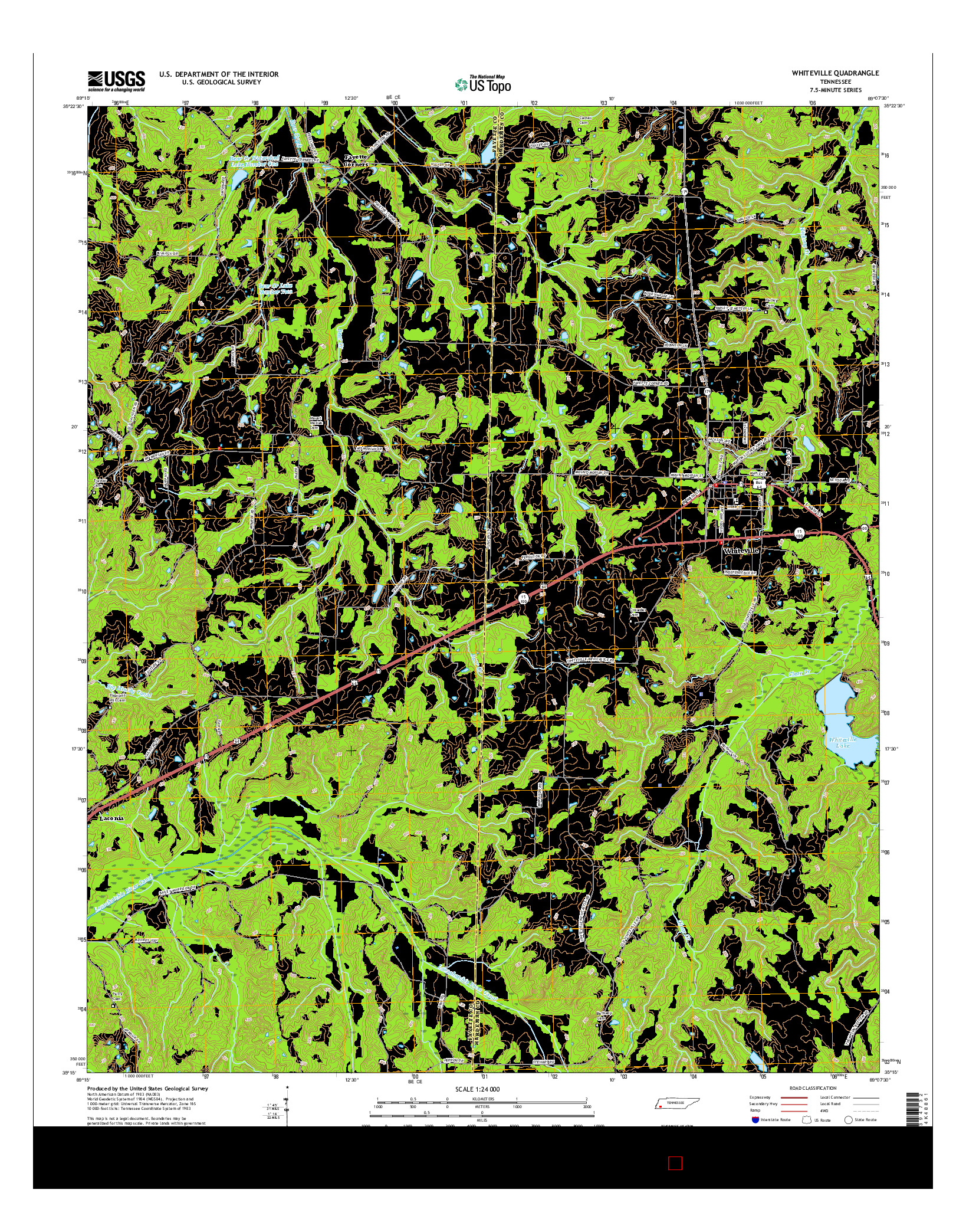 USGS US TOPO 7.5-MINUTE MAP FOR WHITEVILLE, TN 2016