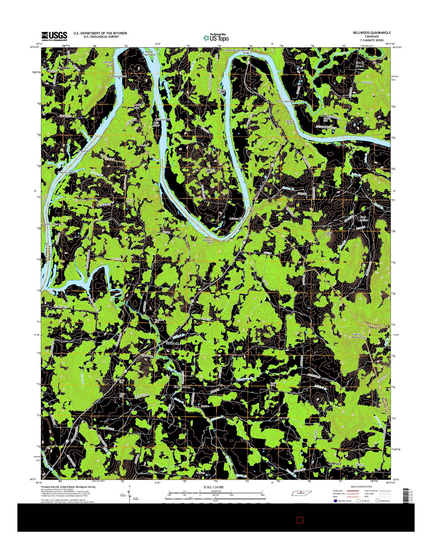 USGS US TOPO 7.5-MINUTE MAP FOR BELLWOOD, TN 2016