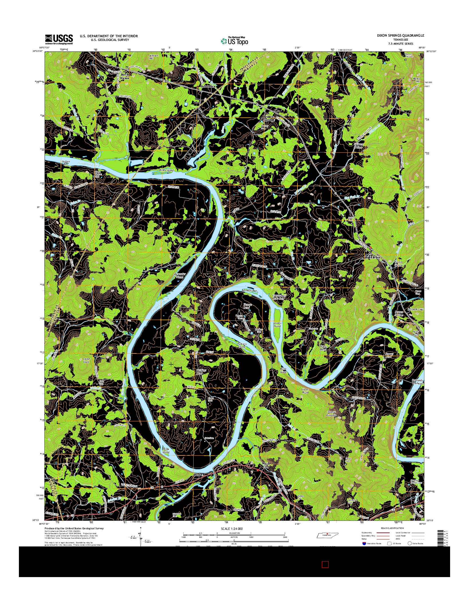 USGS US TOPO 7.5-MINUTE MAP FOR DIXON SPRINGS, TN 2016