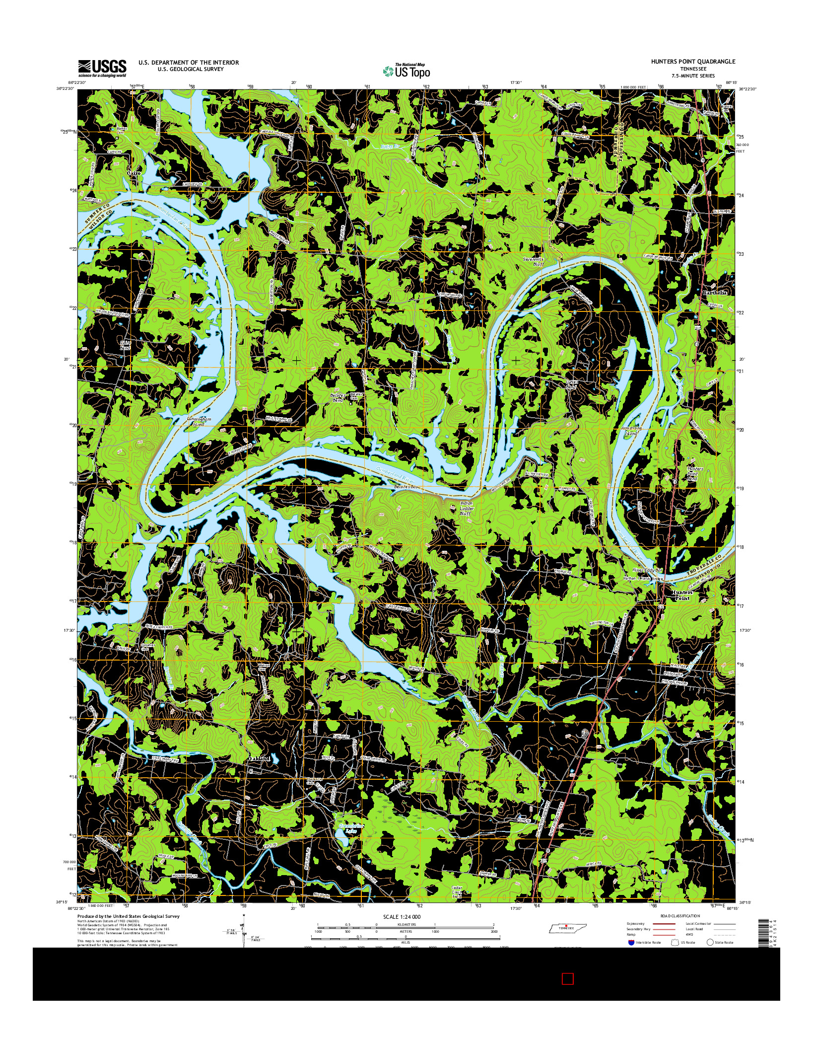 USGS US TOPO 7.5-MINUTE MAP FOR HUNTERS POINT, TN 2016
