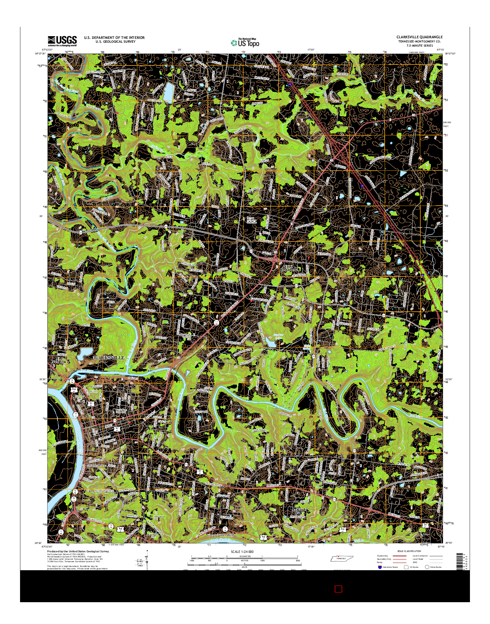 USGS US TOPO 7.5-MINUTE MAP FOR CLARKSVILLE, TN 2016