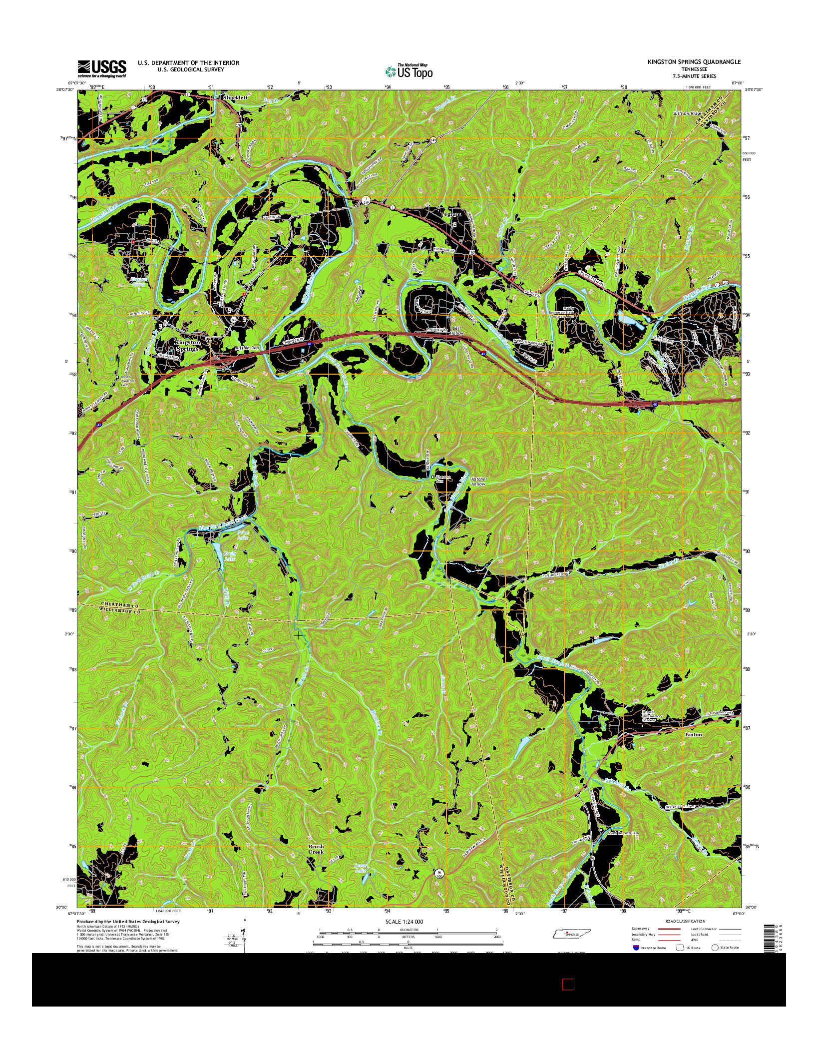 USGS US TOPO 7.5-MINUTE MAP FOR KINGSTON SPRINGS, TN 2016