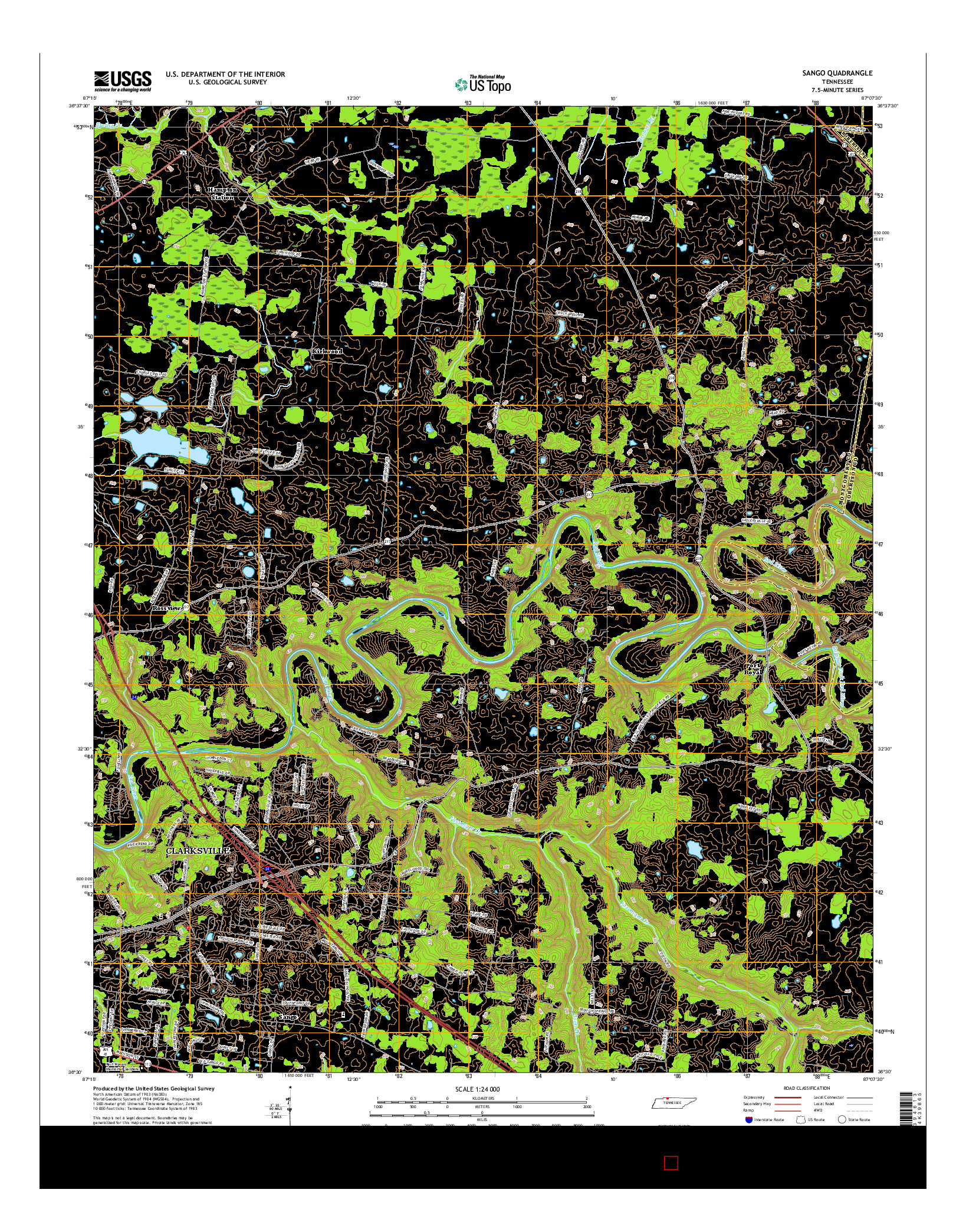 USGS US TOPO 7.5-MINUTE MAP FOR SANGO, TN 2016