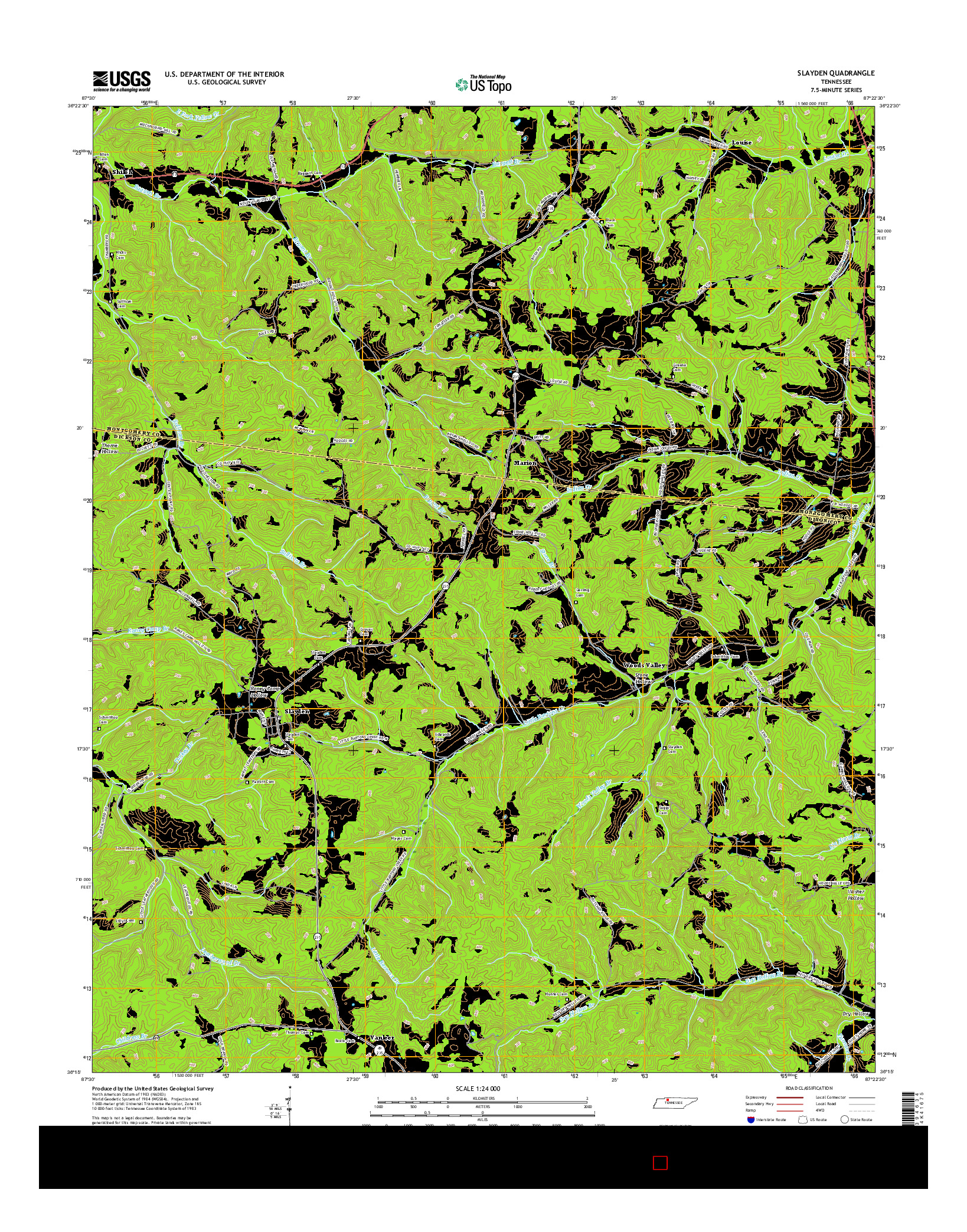 USGS US TOPO 7.5-MINUTE MAP FOR SLAYDEN, TN 2016