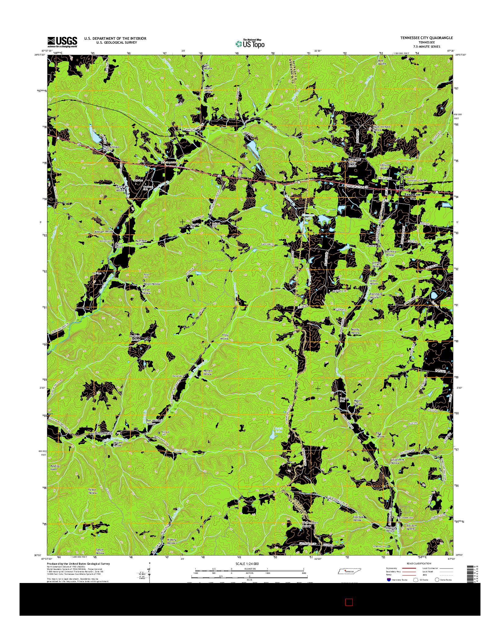 USGS US TOPO 7.5-MINUTE MAP FOR TENNESSEE CITY, TN 2016