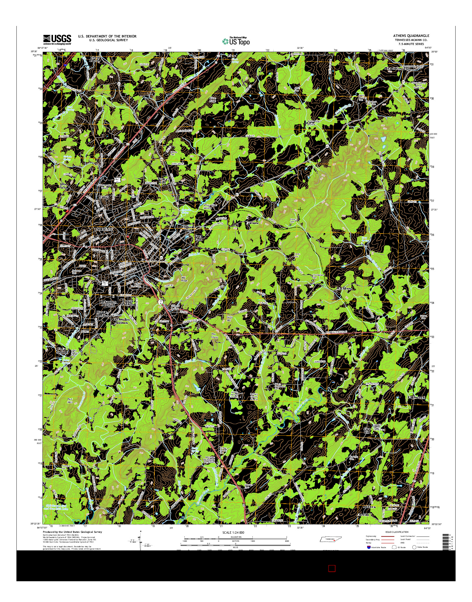 USGS US TOPO 7.5-MINUTE MAP FOR ATHENS, TN 2016