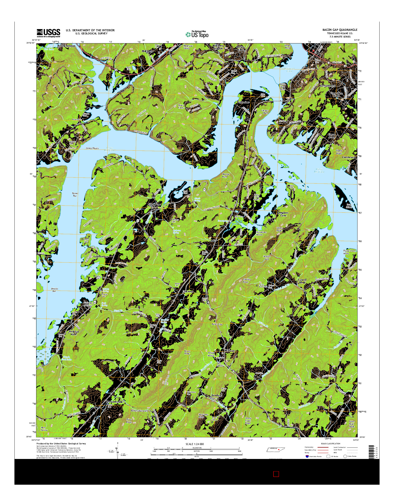 USGS US TOPO 7.5-MINUTE MAP FOR BACON GAP, TN 2016