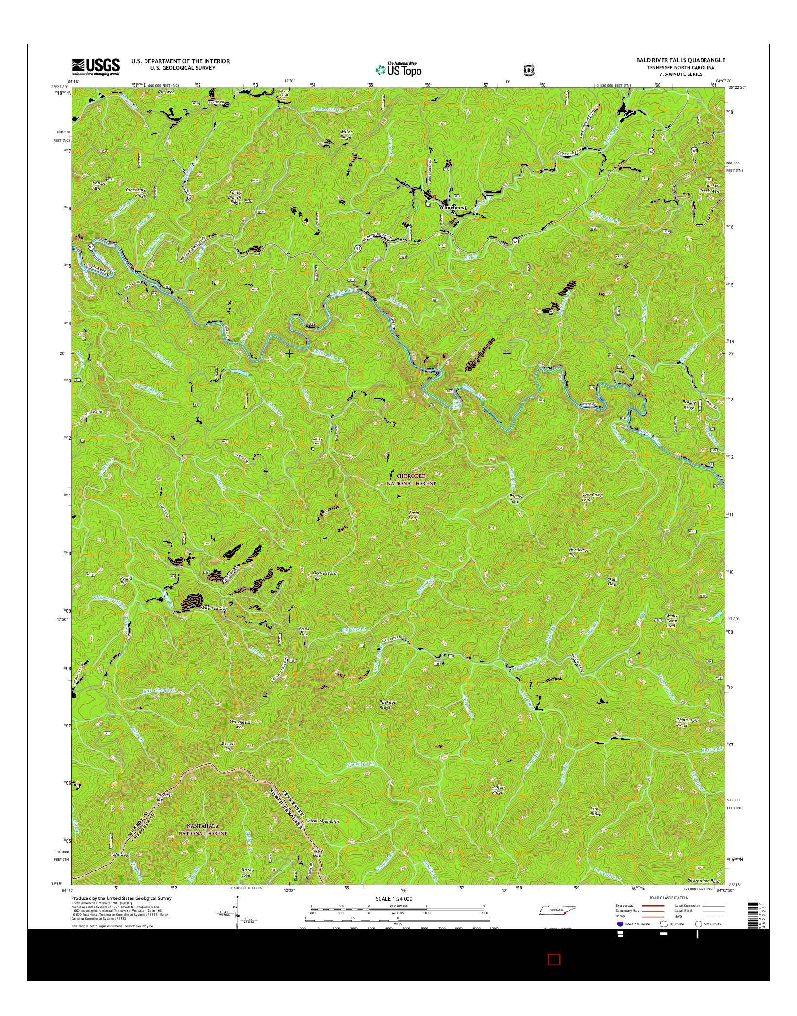 USGS US TOPO 7.5-MINUTE MAP FOR BALD RIVER FALLS, TN-NC 2016