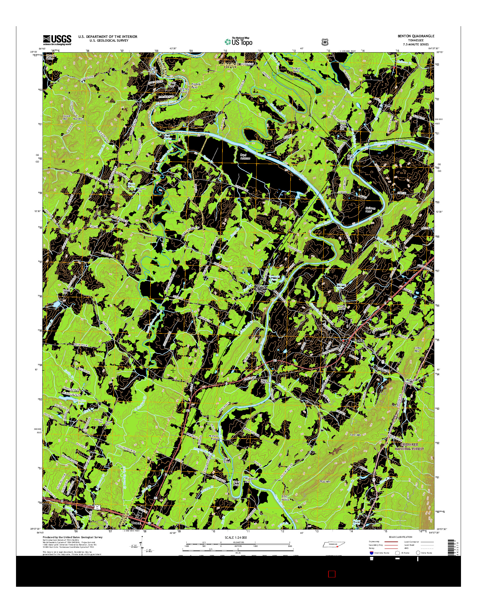 USGS US TOPO 7.5-MINUTE MAP FOR BENTON, TN 2016