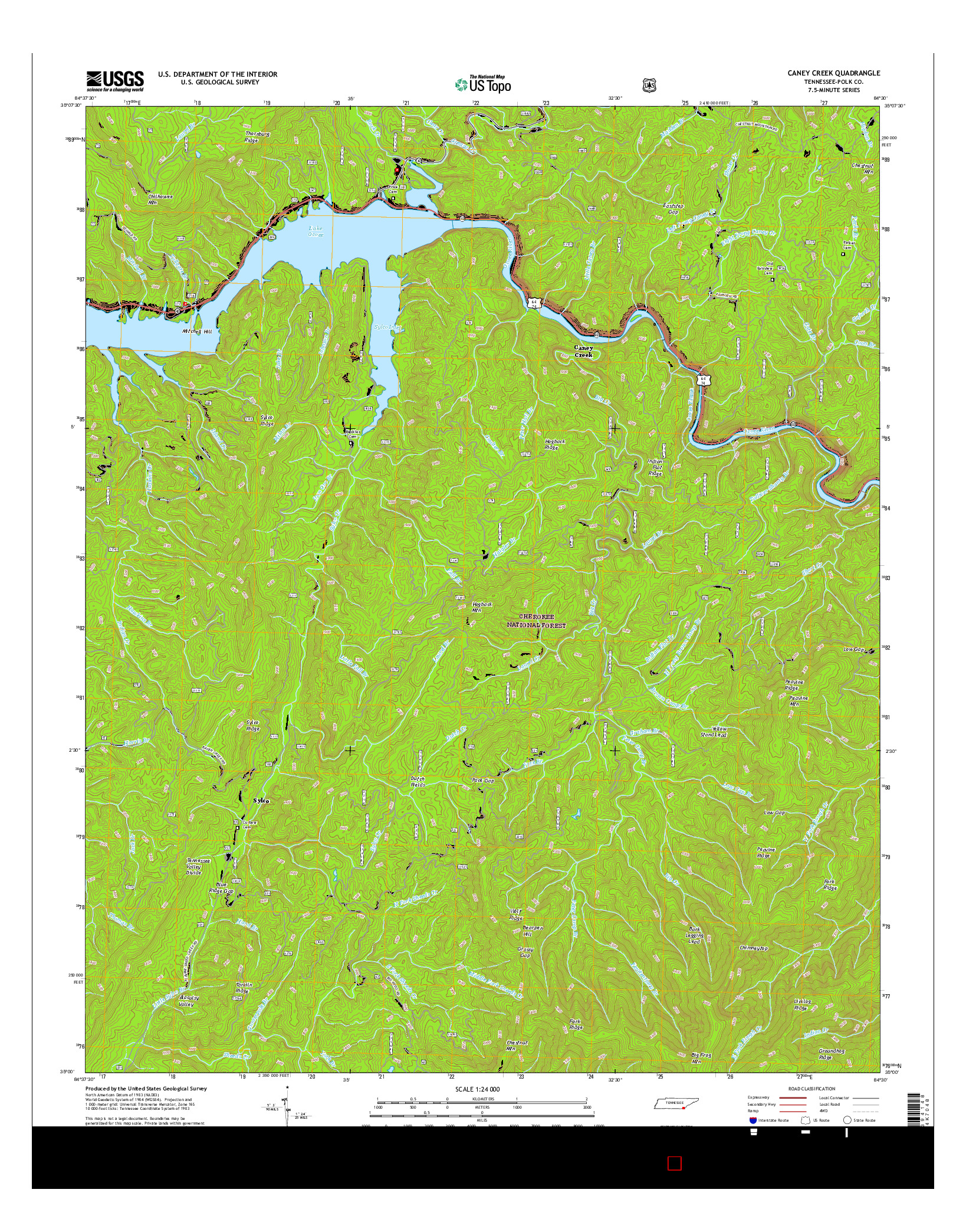 USGS US TOPO 7.5-MINUTE MAP FOR CANEY CREEK, TN 2016