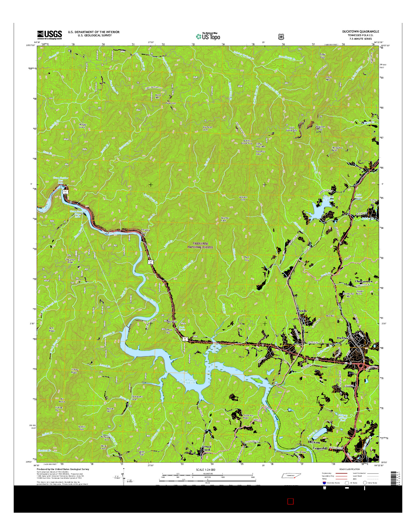 USGS US TOPO 7.5-MINUTE MAP FOR DUCKTOWN, TN 2016