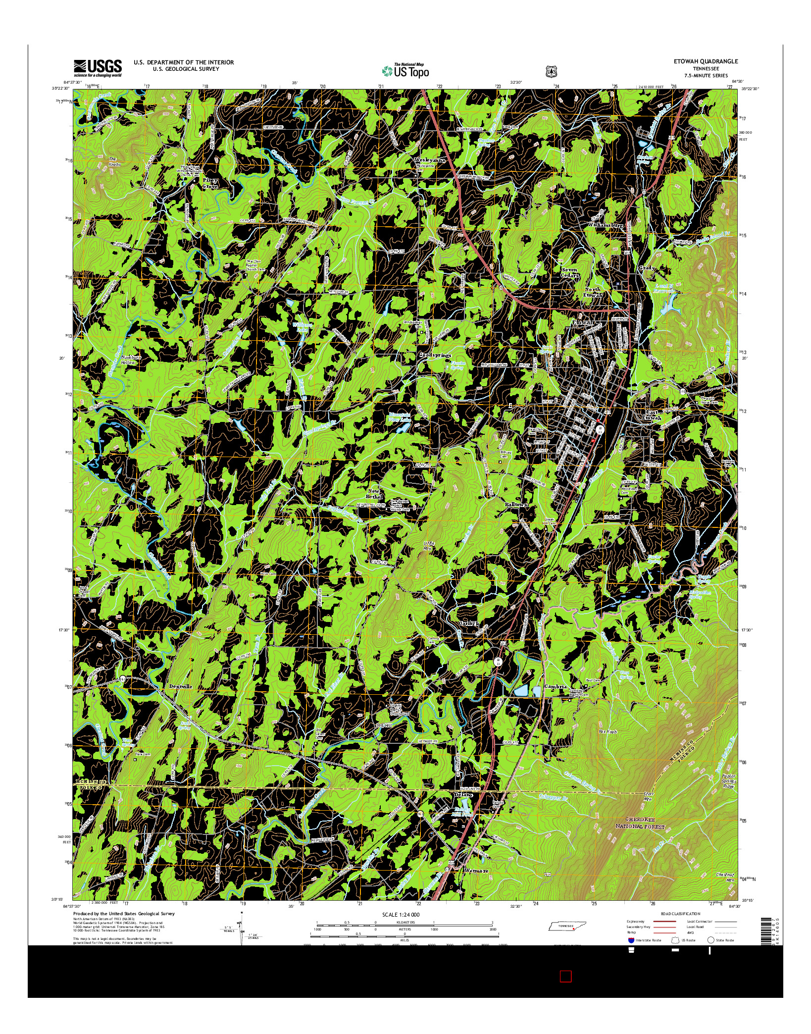 USGS US TOPO 7.5-MINUTE MAP FOR ETOWAH, TN 2016