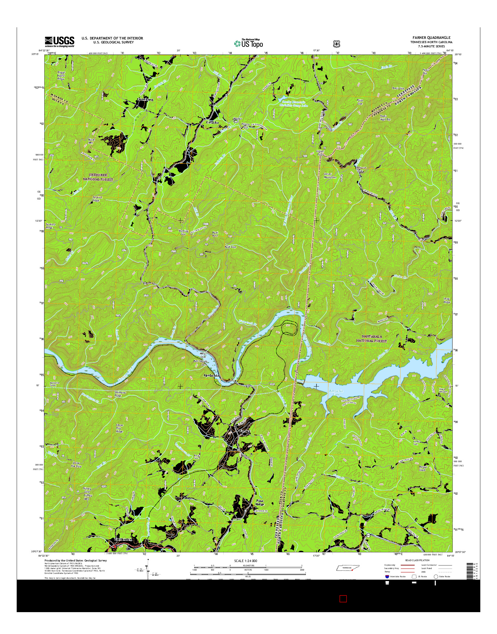 USGS US TOPO 7.5-MINUTE MAP FOR FARNER, TN-NC 2016