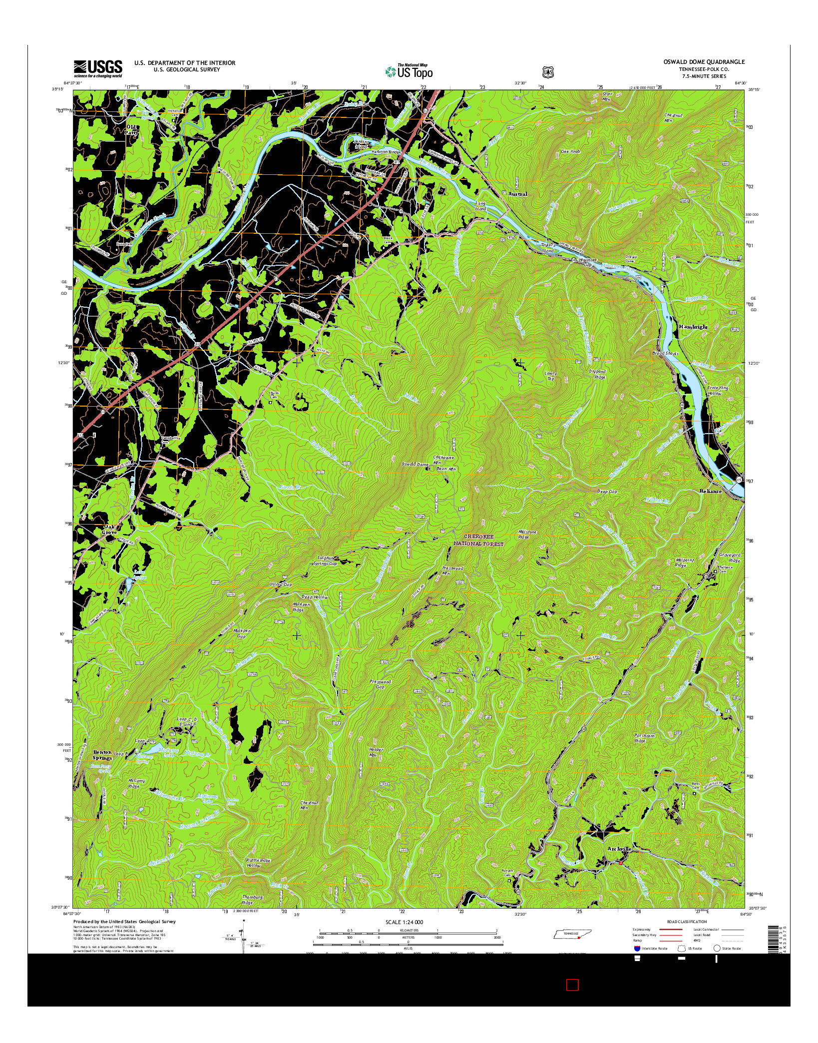 USGS US TOPO 7.5-MINUTE MAP FOR OSWALD DOME, TN 2016