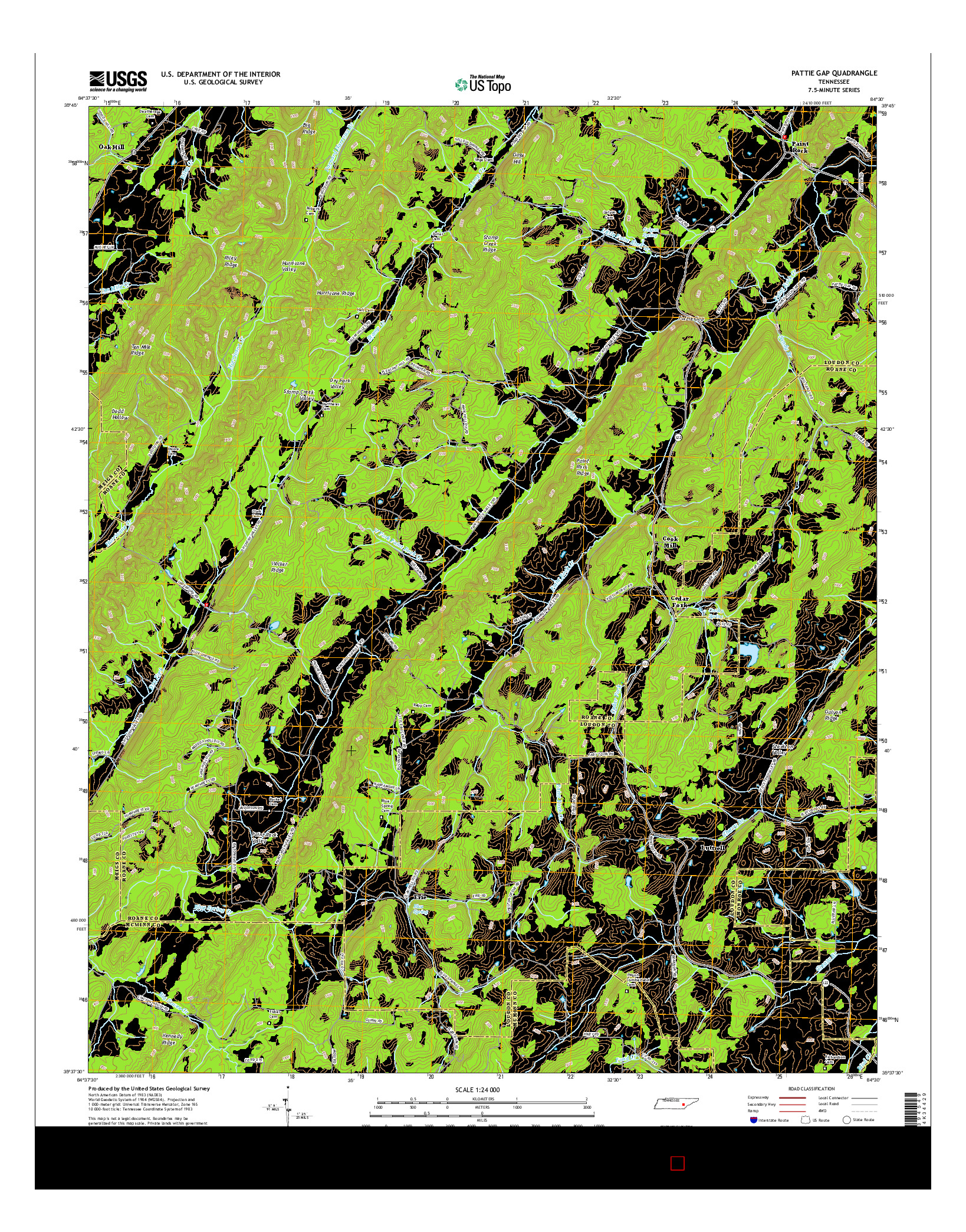 USGS US TOPO 7.5-MINUTE MAP FOR PATTIE GAP, TN 2016