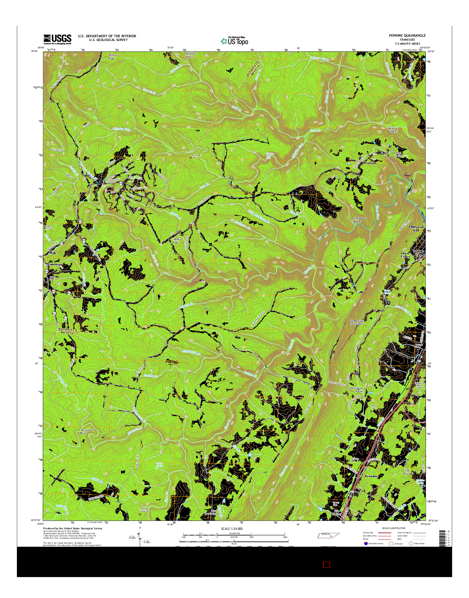 USGS US TOPO 7.5-MINUTE MAP FOR PENNINE, TN 2016