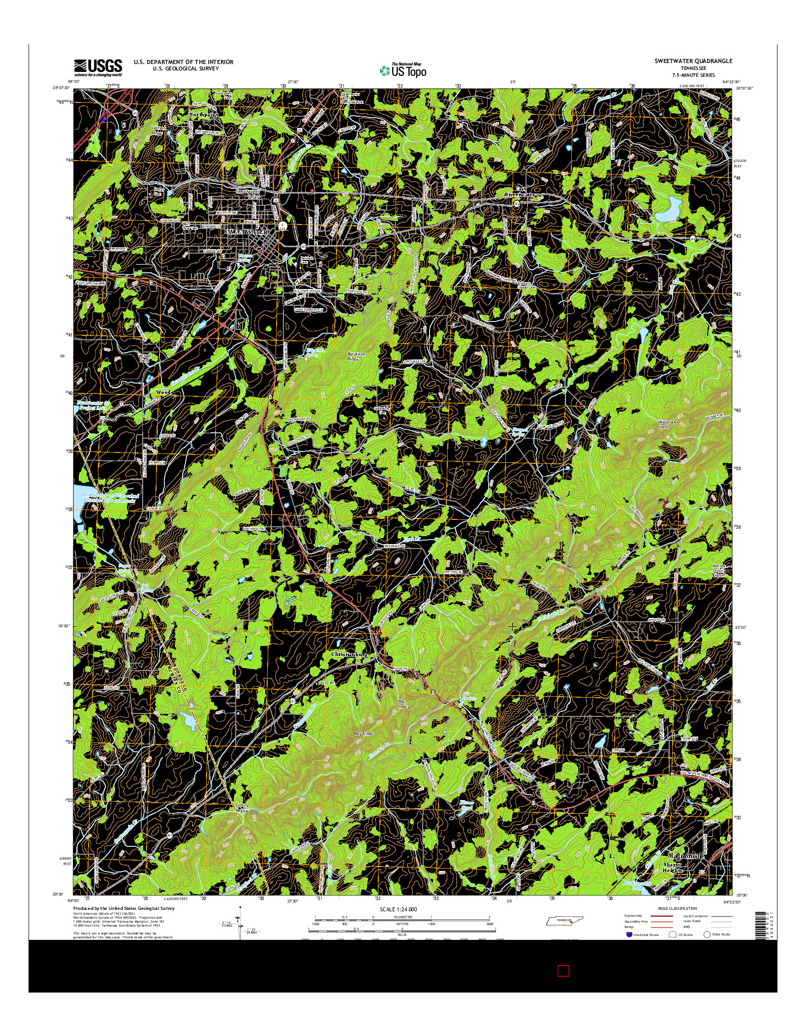 USGS US TOPO 7.5-MINUTE MAP FOR SWEETWATER, TN 2016