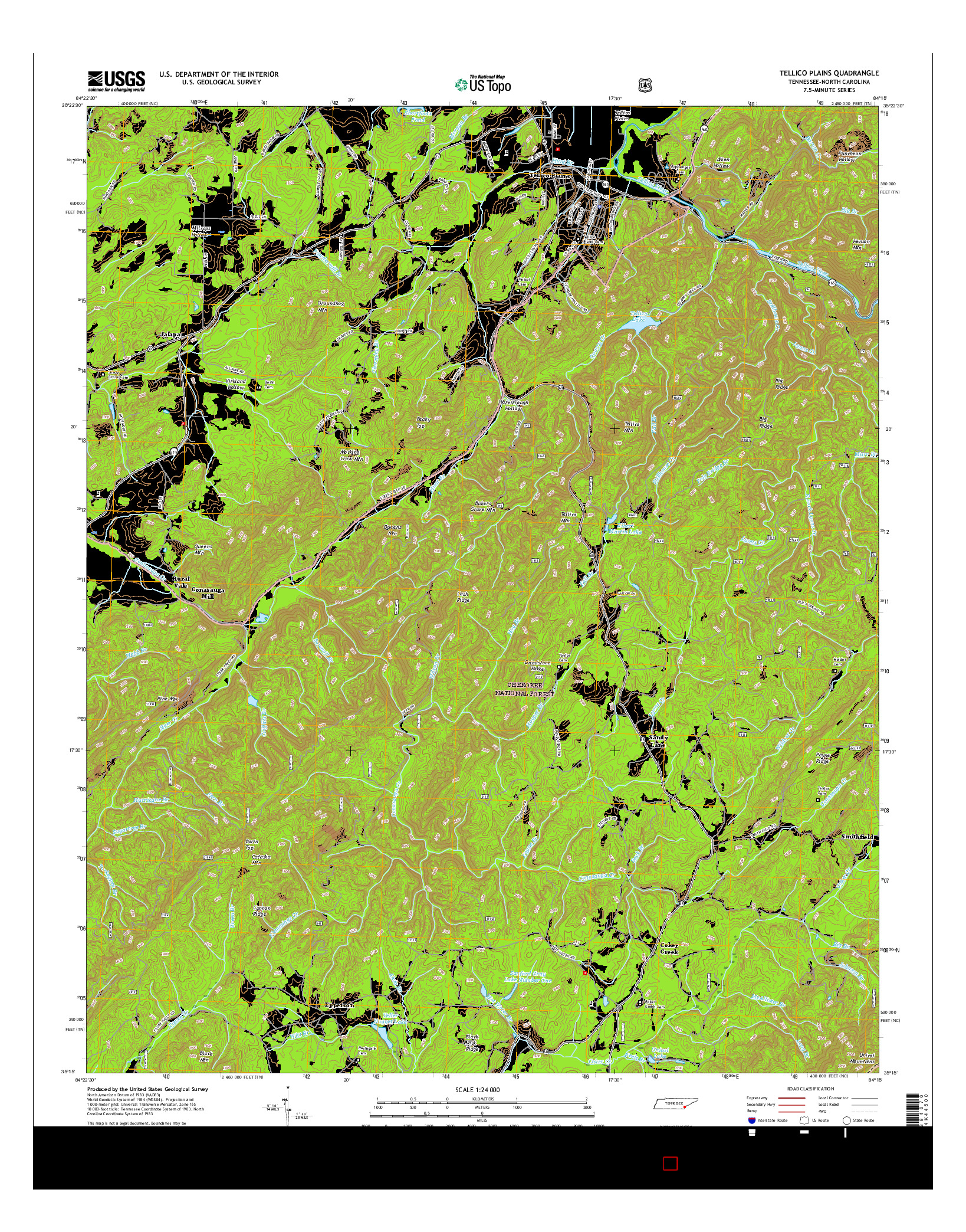 USGS US TOPO 7.5-MINUTE MAP FOR TELLICO PLAINS, TN-NC 2016